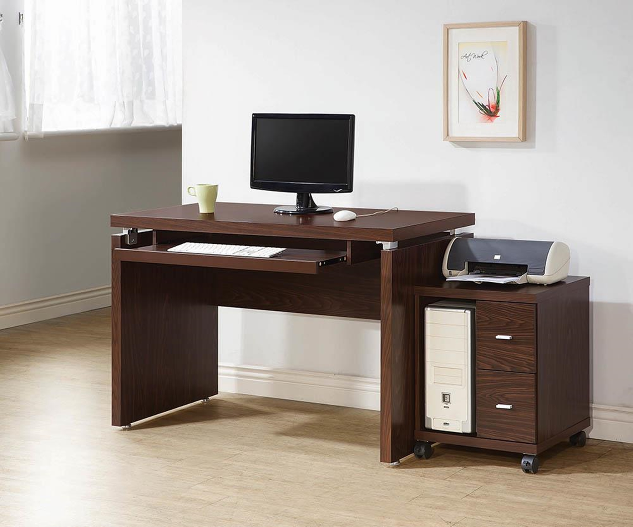 Contemporary Medium Oak Computer Desk - Click Image to Close