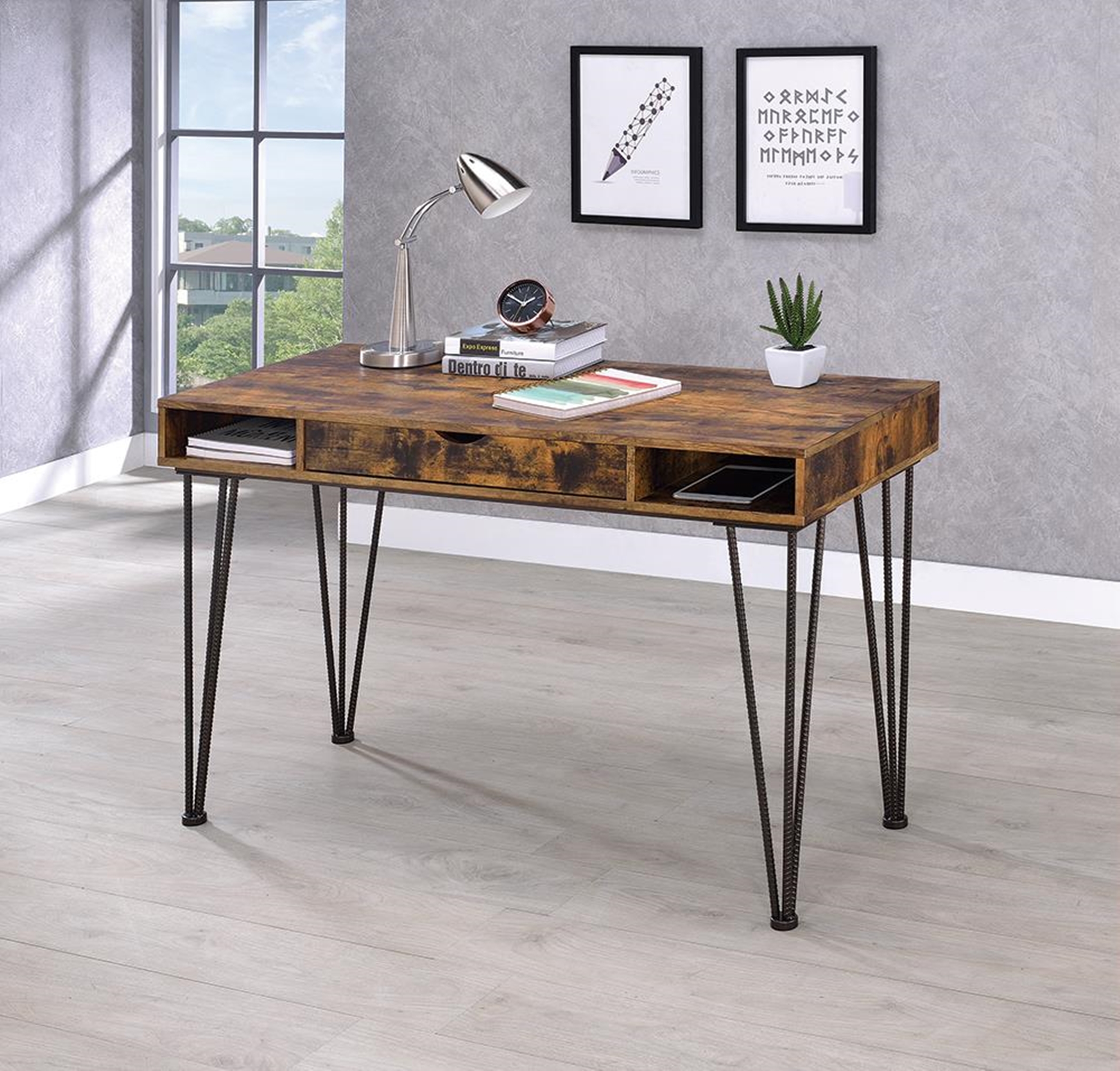 Industrial Antique Nutmeg Writing Desk - Click Image to Close