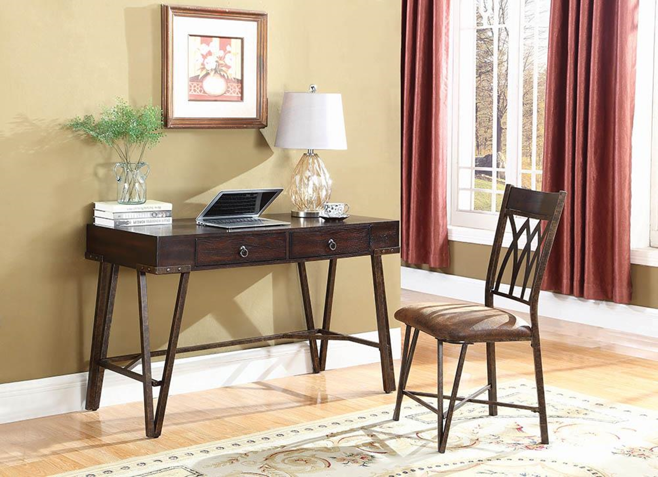 Industrial Brushed Pecan Desk and Chair Set - Click Image to Close