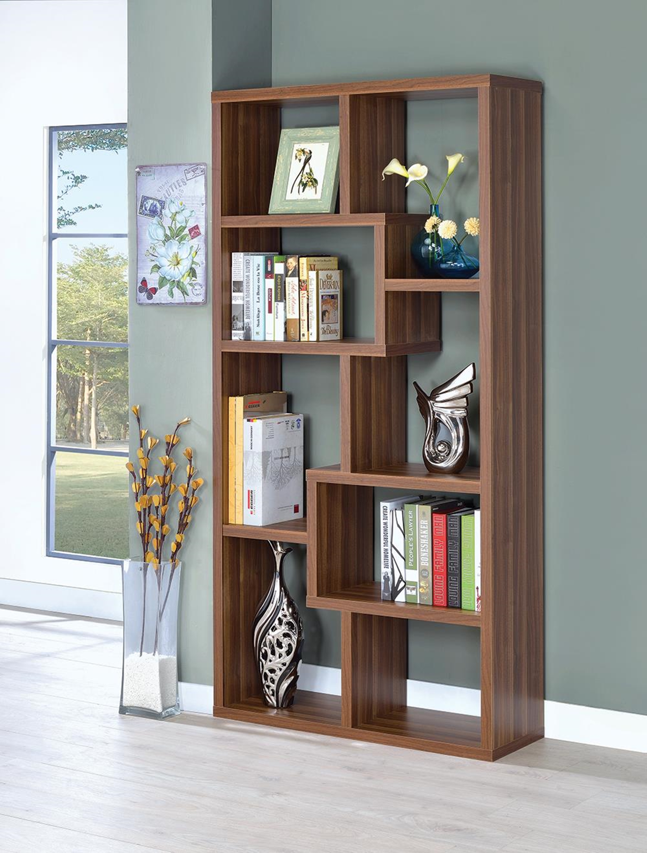 Transitional Walnut Bookcase - Click Image to Close