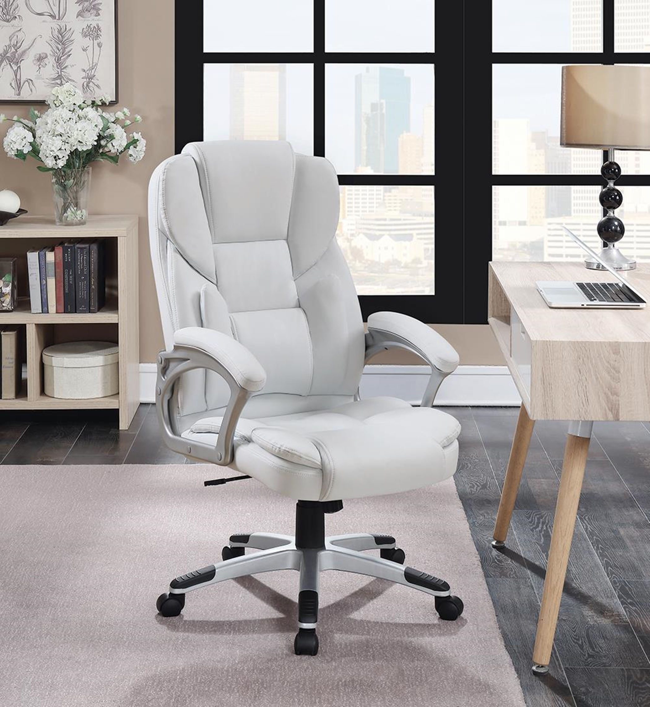 Casual White Faux Leather Office Chair - Click Image to Close