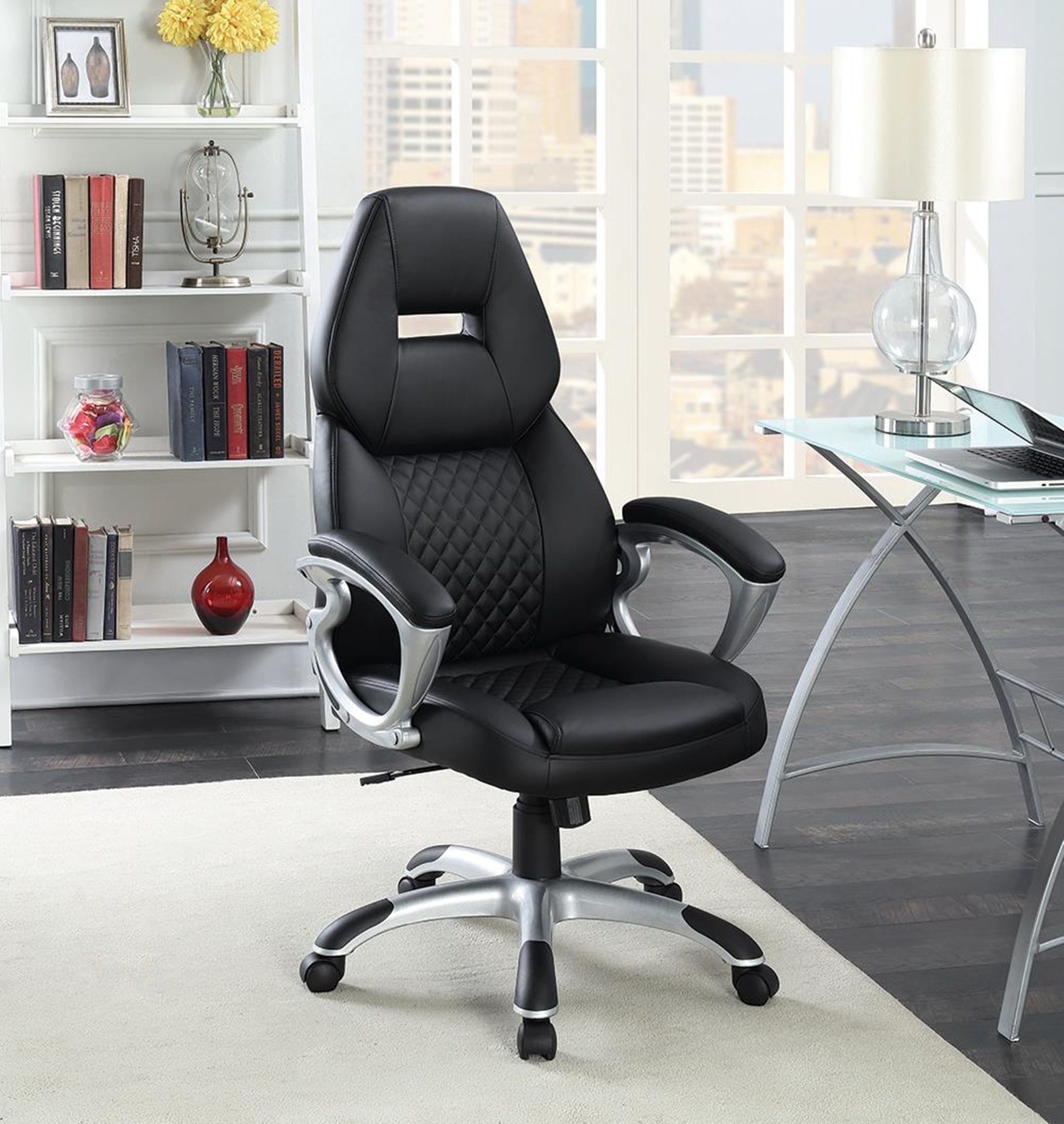 Transitional Black High Back Office Chair - Click Image to Close