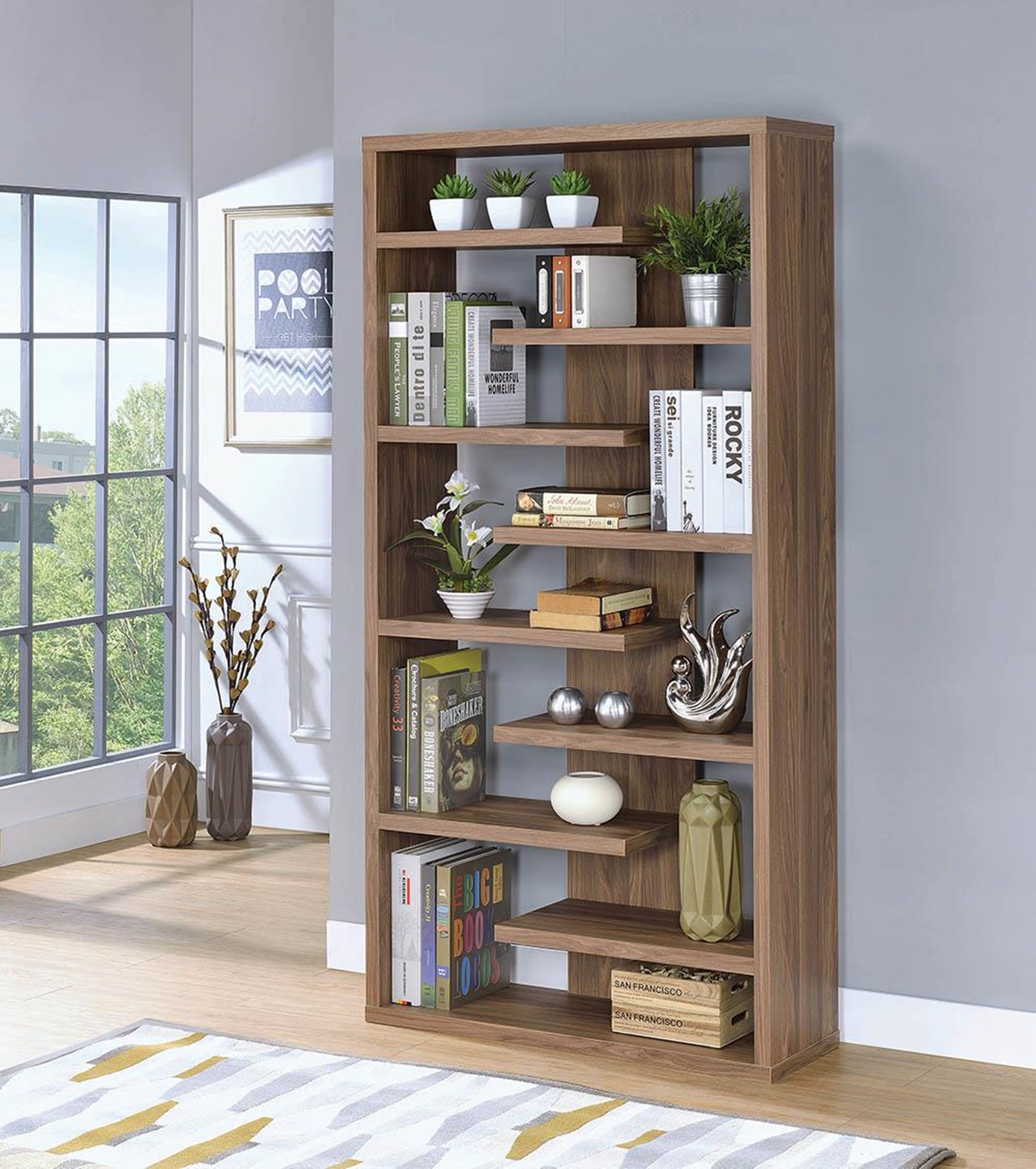 Transitional Elm Interjecting Shelf Bookcase - Click Image to Close