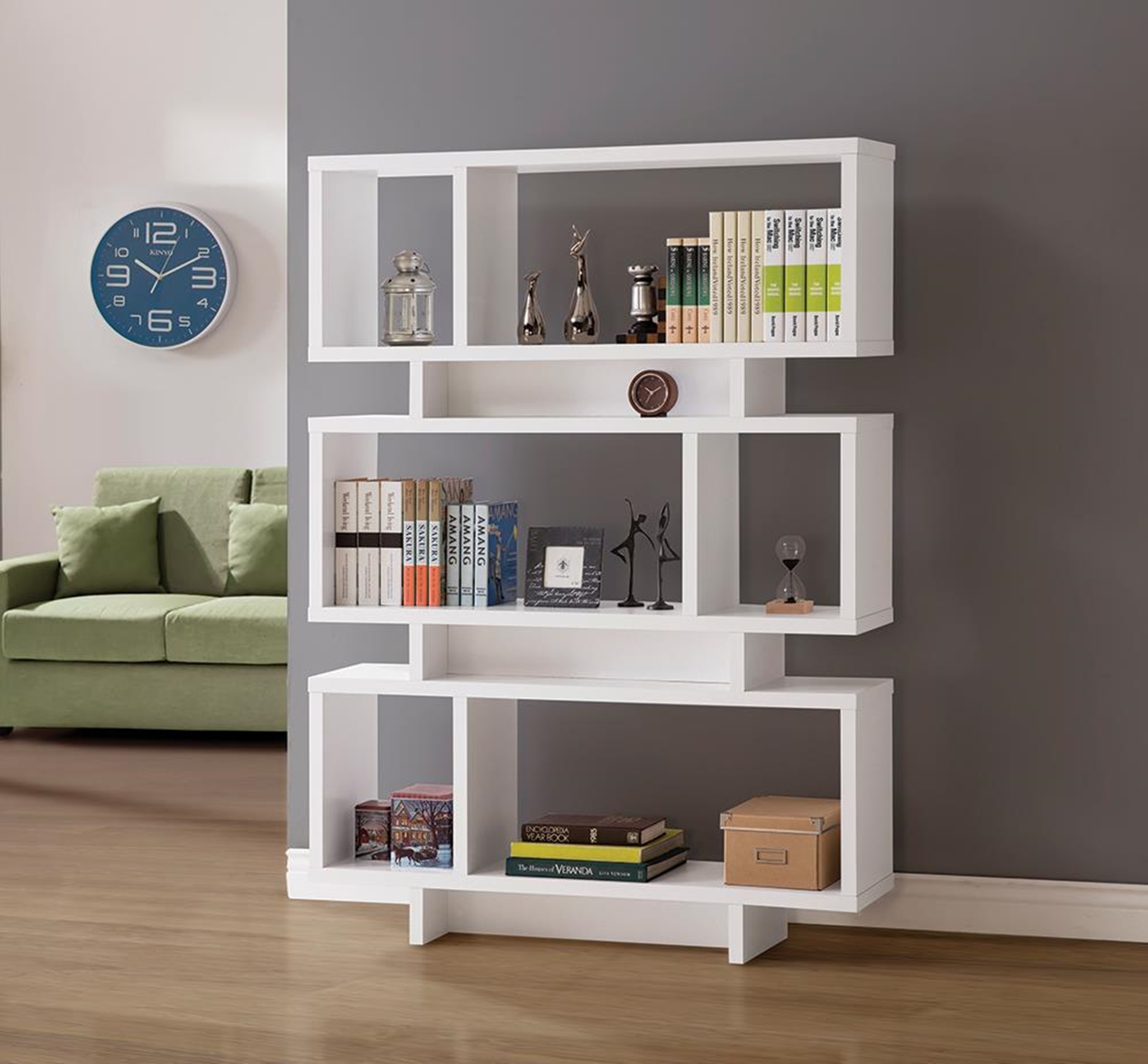 Contemporary White Geometric Bookcase - Click Image to Close