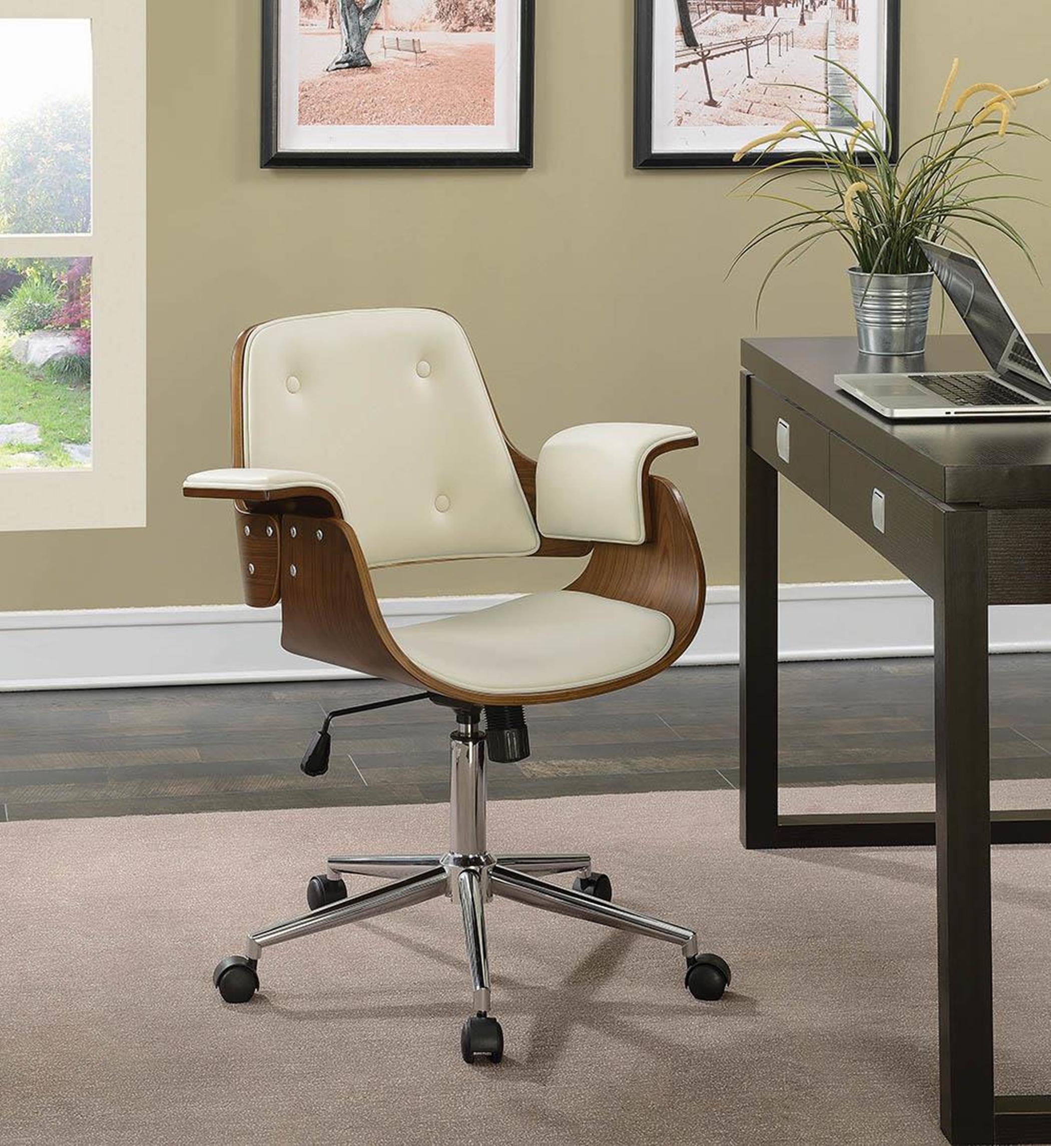 Mid-Century Modern Walnut Office Chair - Click Image to Close