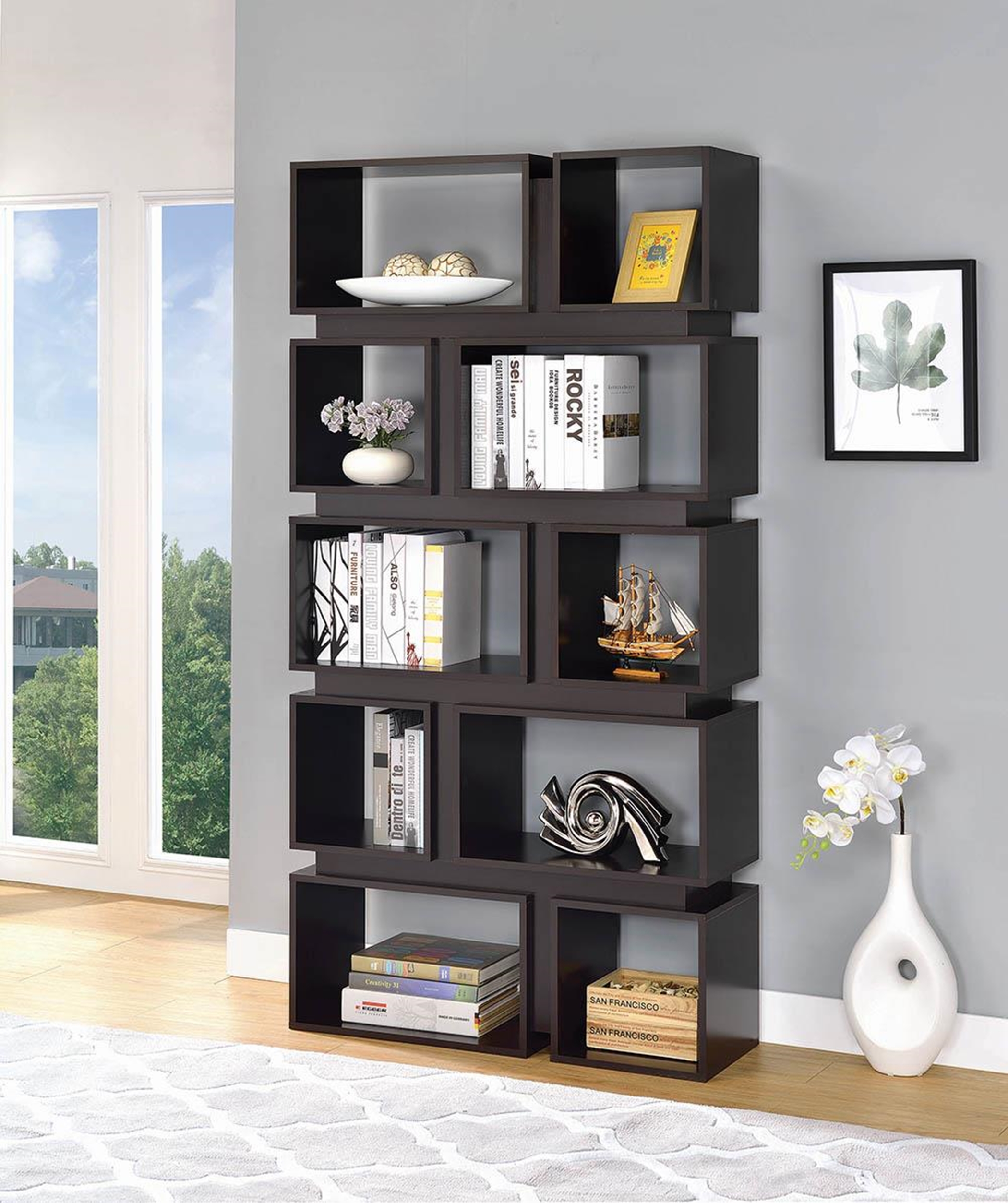 Contemporary Capp. Ten-Shelf Geometric Bookcase - Click Image to Close