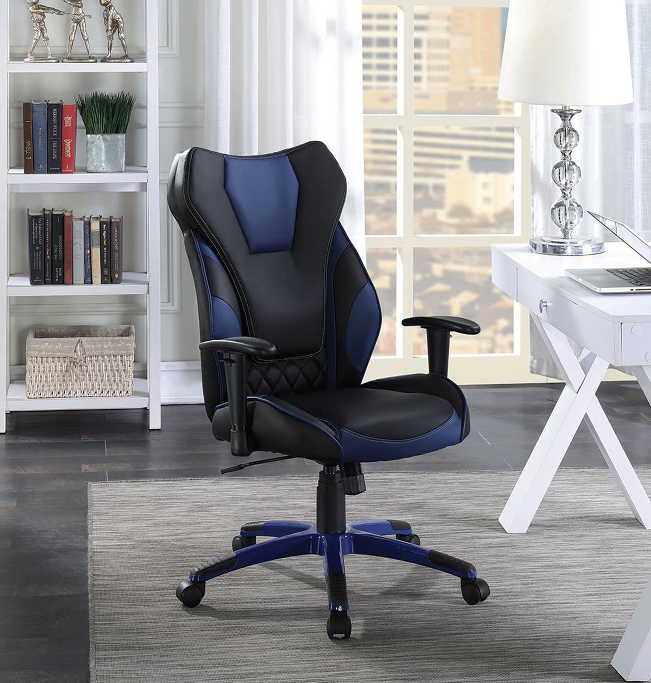 Contemporary Black/Blue High-Back Office Chair - Click Image to Close