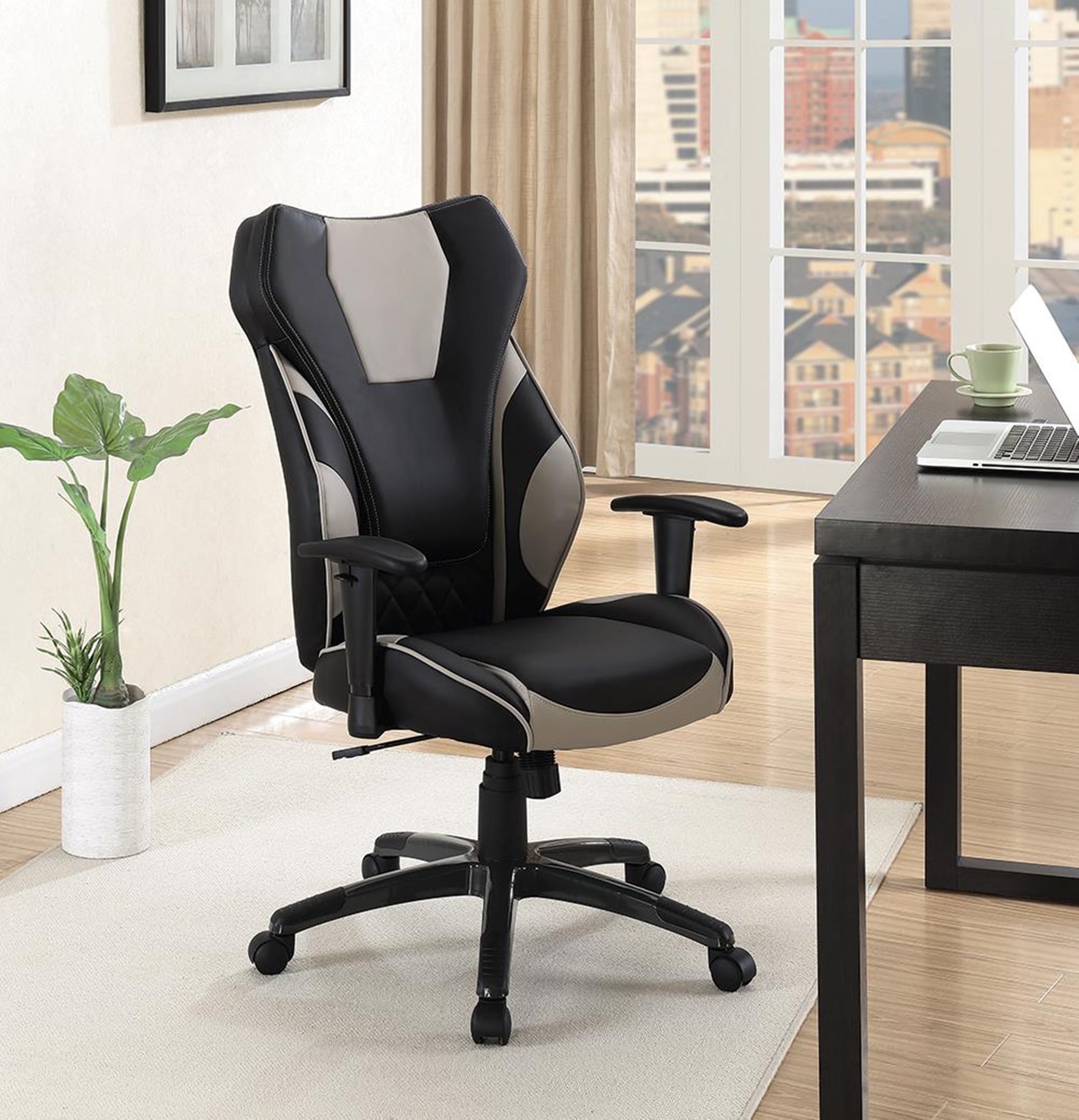 Contemporary Black/Grey High-Back Office Chair - Click Image to Close