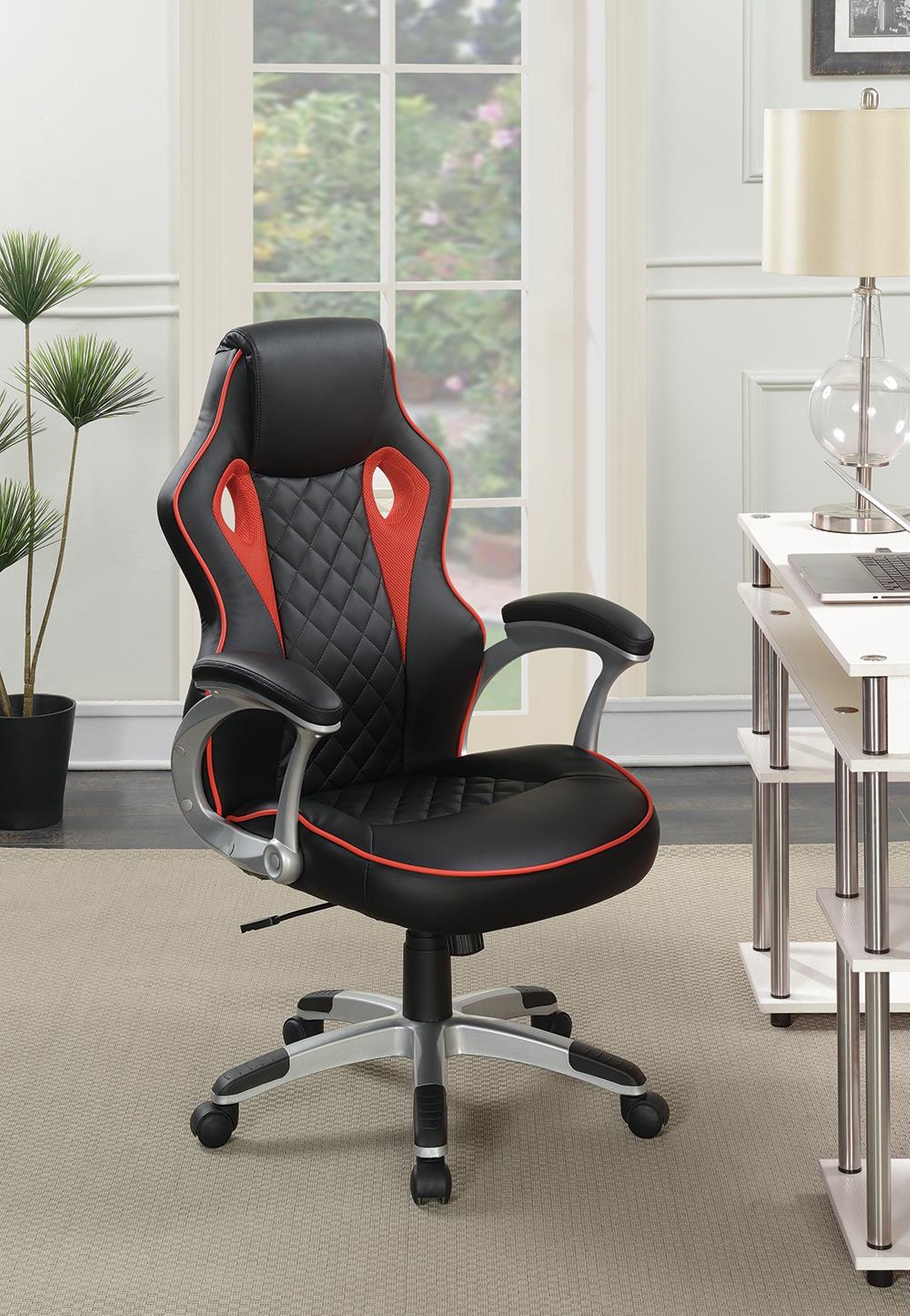 Contemporary Black/Red-High Back Office Chair - Click Image to Close