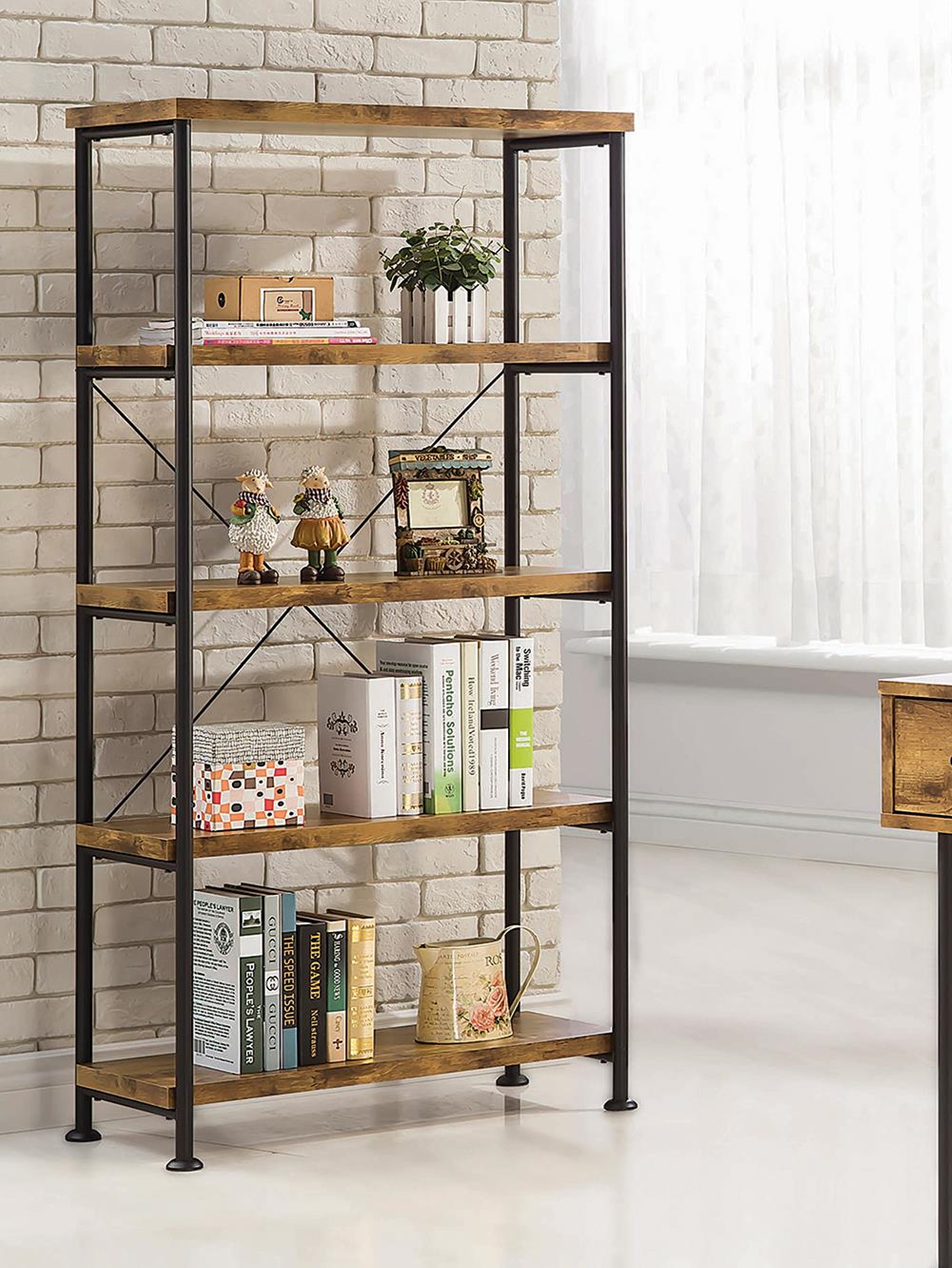 Barritt Industrial Antique Nutmeg Bookcase - Click Image to Close