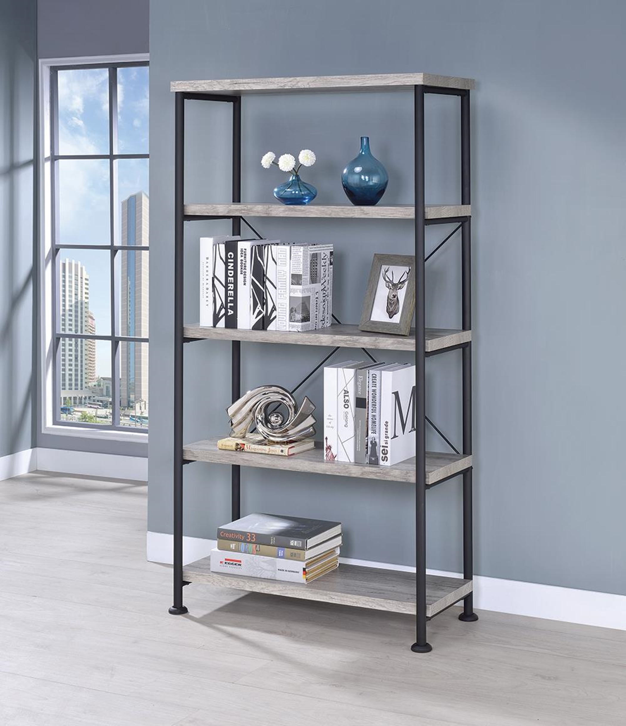 Guthrie Industrial Grey Driftwood Bookcase - Click Image to Close