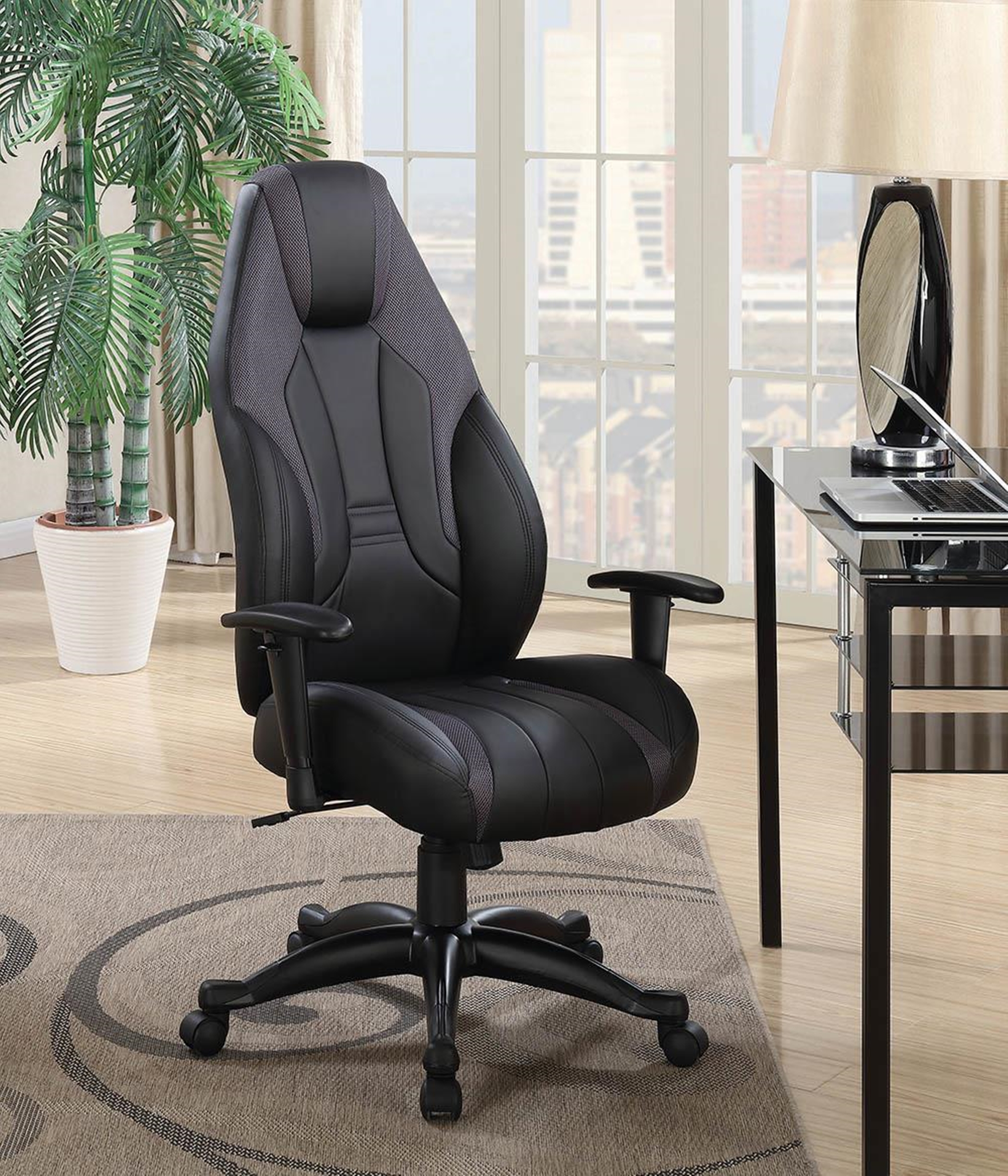 Contemporary Black/Grey High-Back Office Chair - Click Image to Close