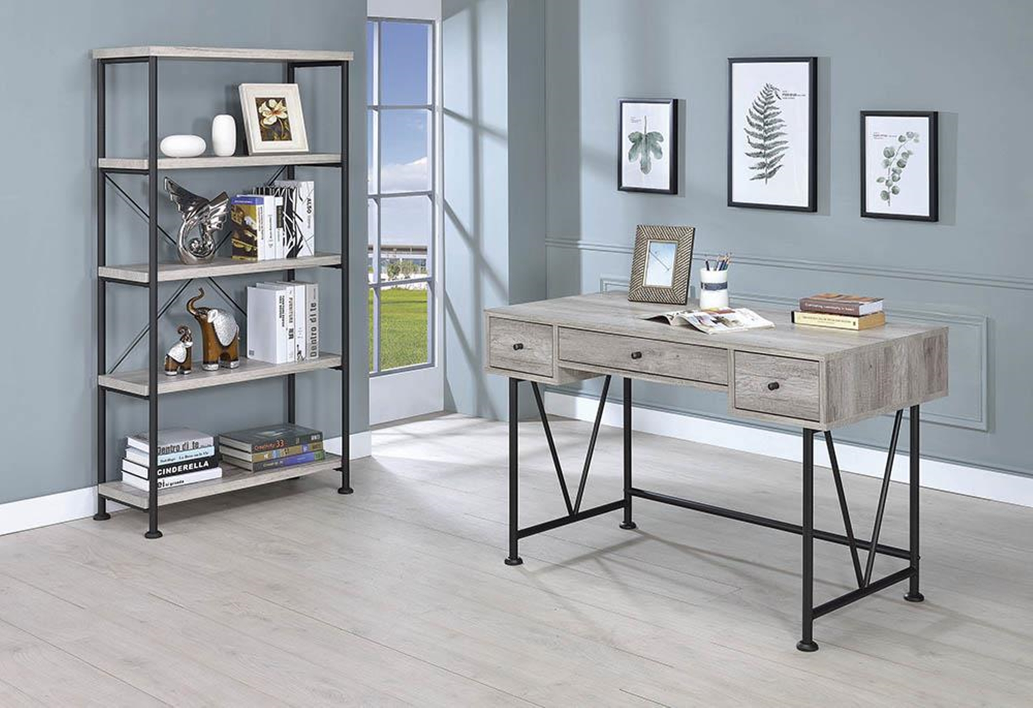 Guthrie Industrial Grey Driftwood Writing Desk - Click Image to Close