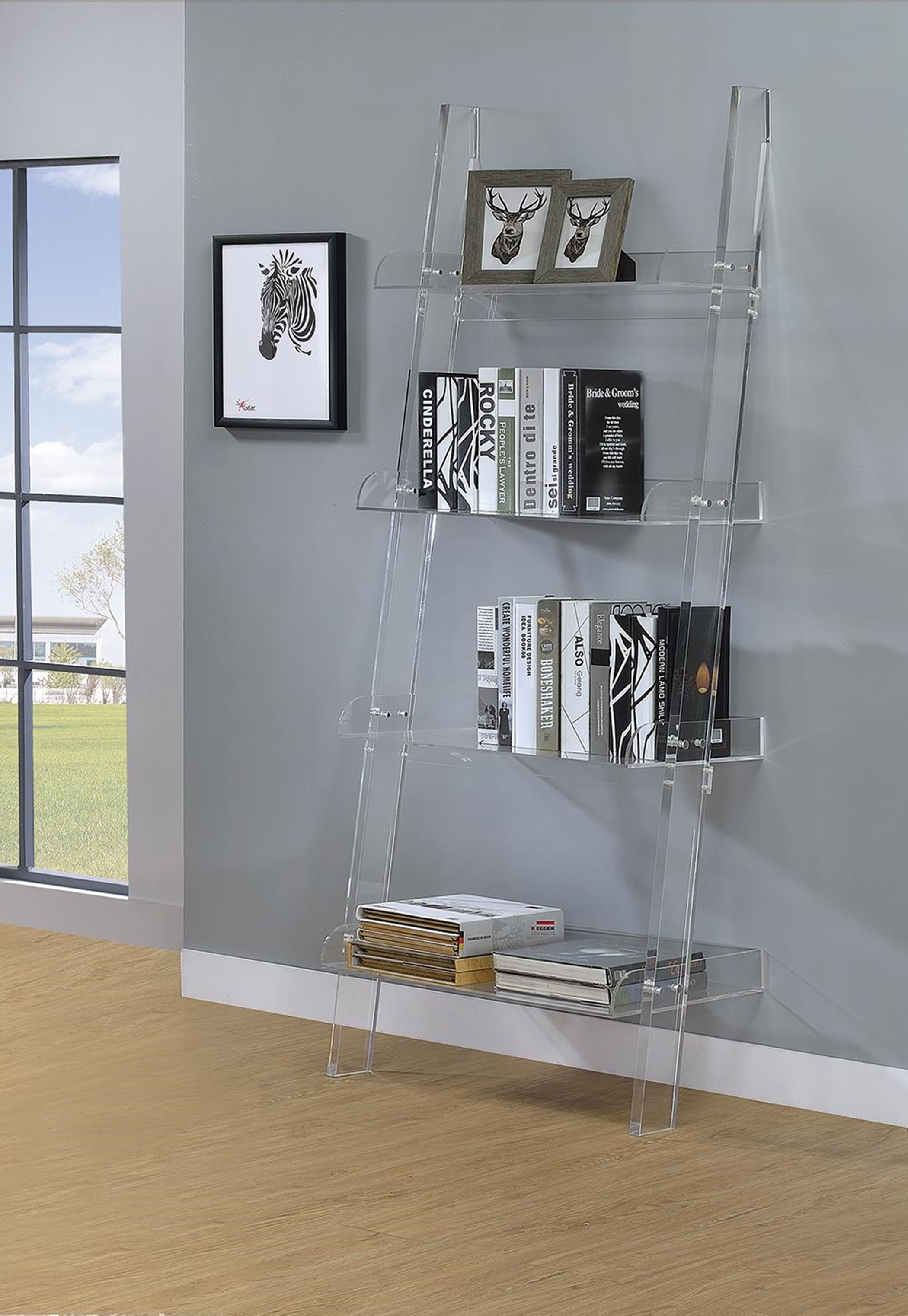 Amaturo Clear Acrylic Ladder Bookcase - Click Image to Close
