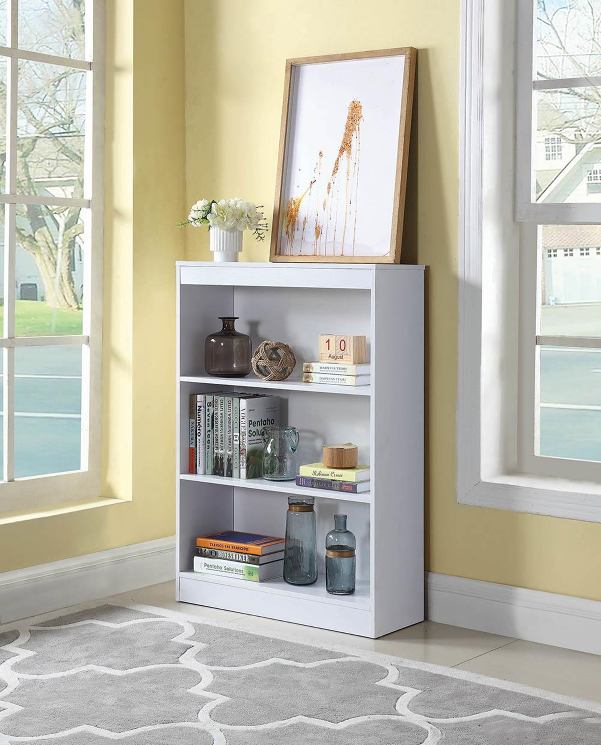 Transitional White Three-Shelf Bookcase - Click Image to Close