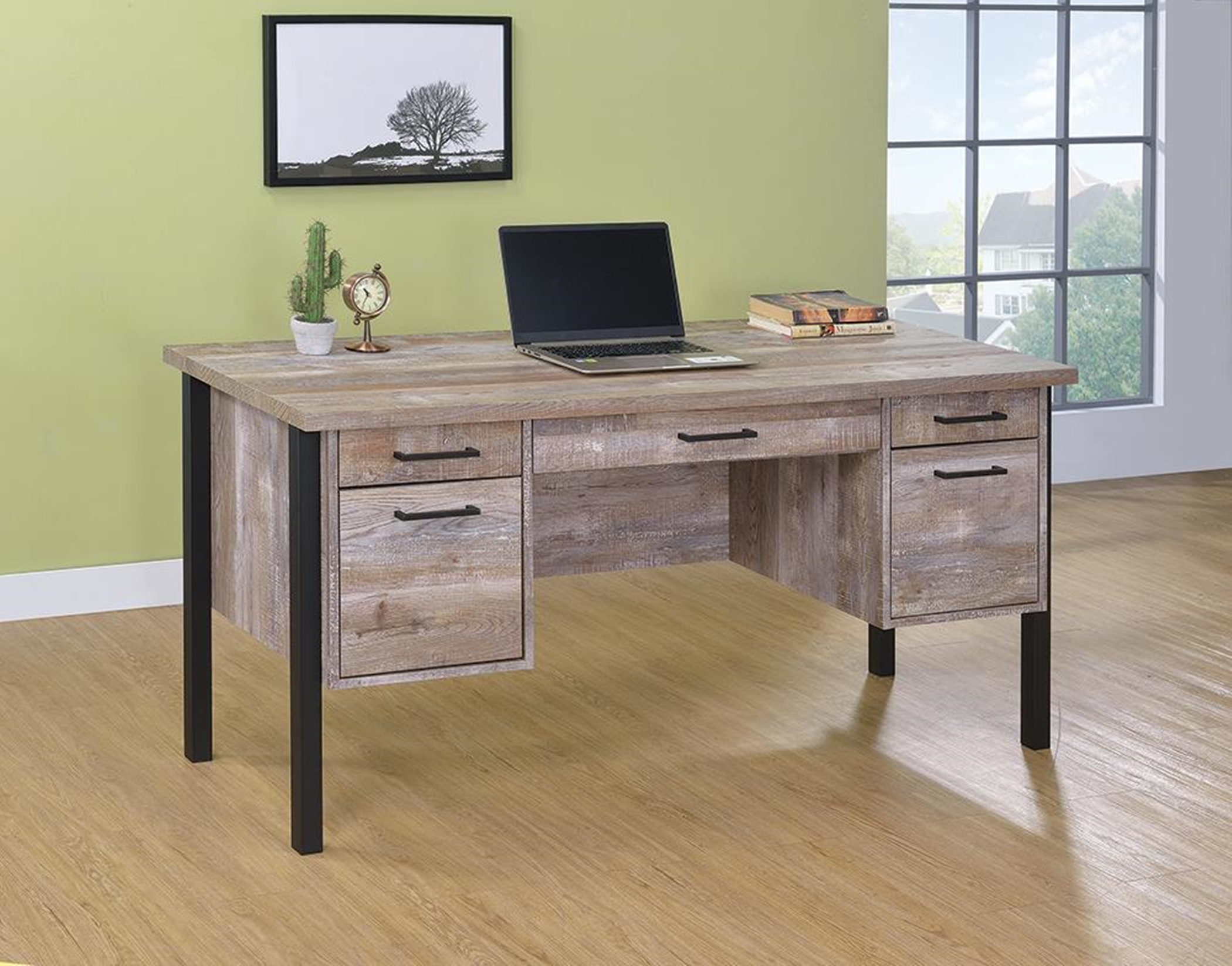 Samson Rustic Weathered Oak Office Desk - Click Image to Close