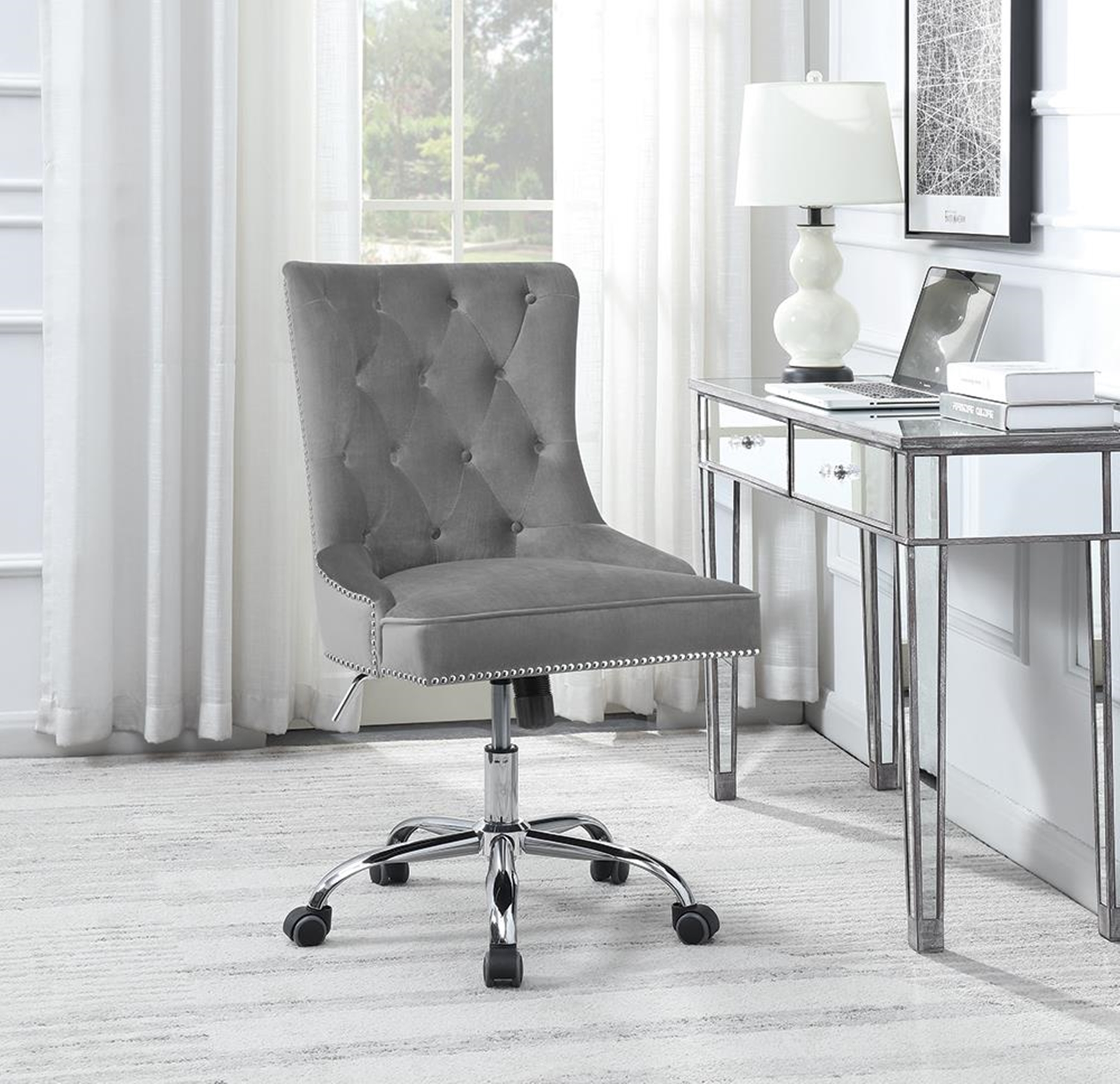 Modern Grey Velvet Office Chair - Click Image to Close