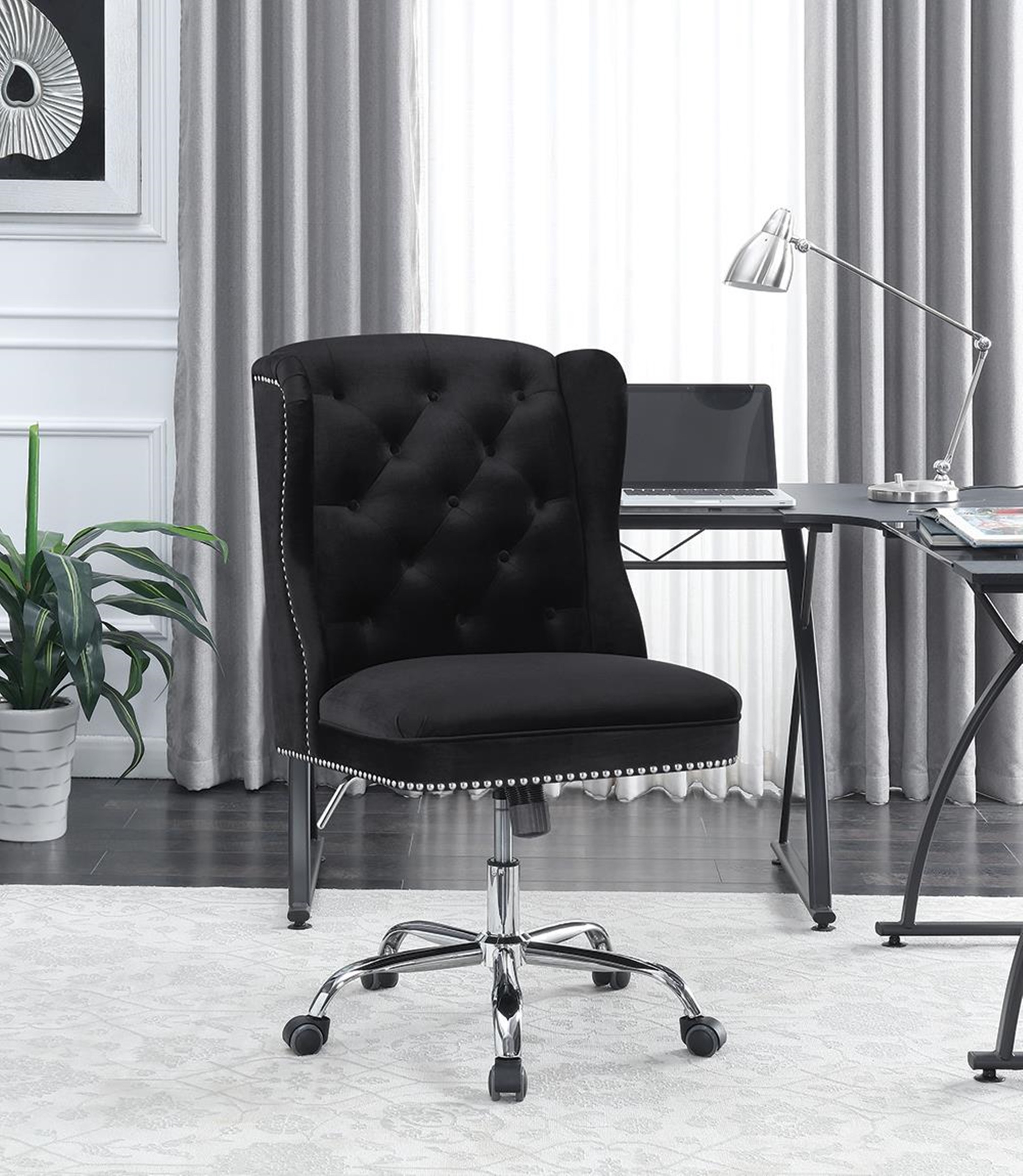 Modern Black Velvet Office Chair - Click Image to Close