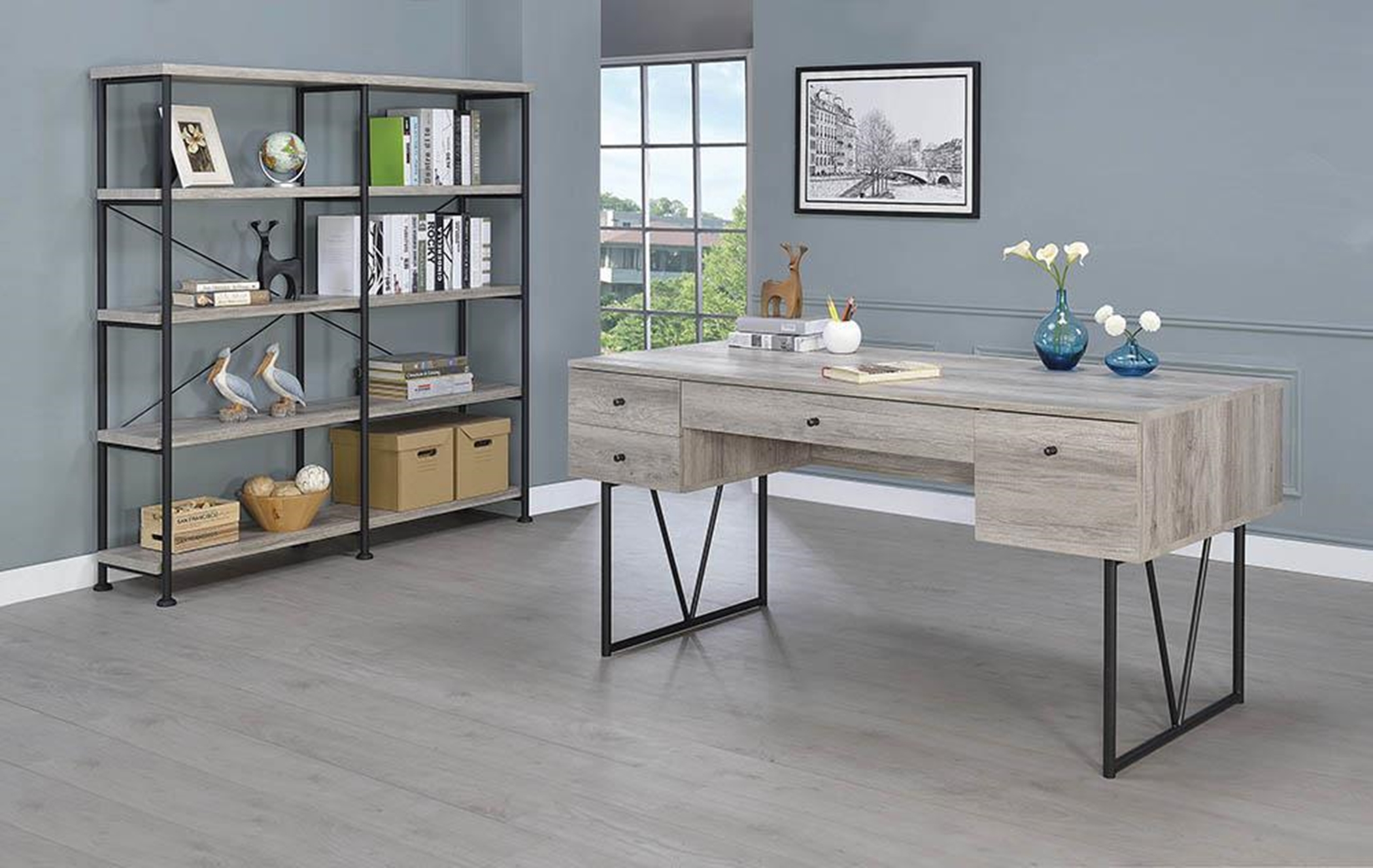 Industrial Grey Driftwood Writing Desk - Click Image to Close
