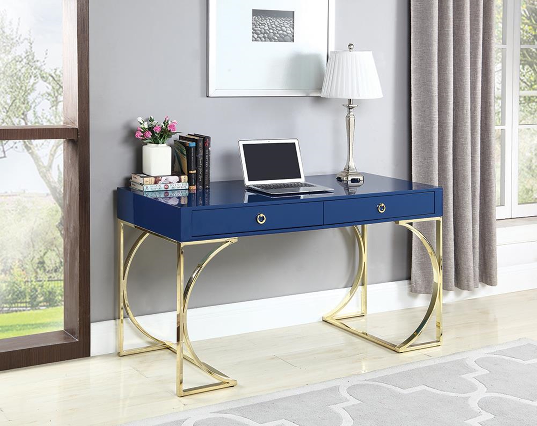Odessa Glossy Blue Writing Desk - Click Image to Close