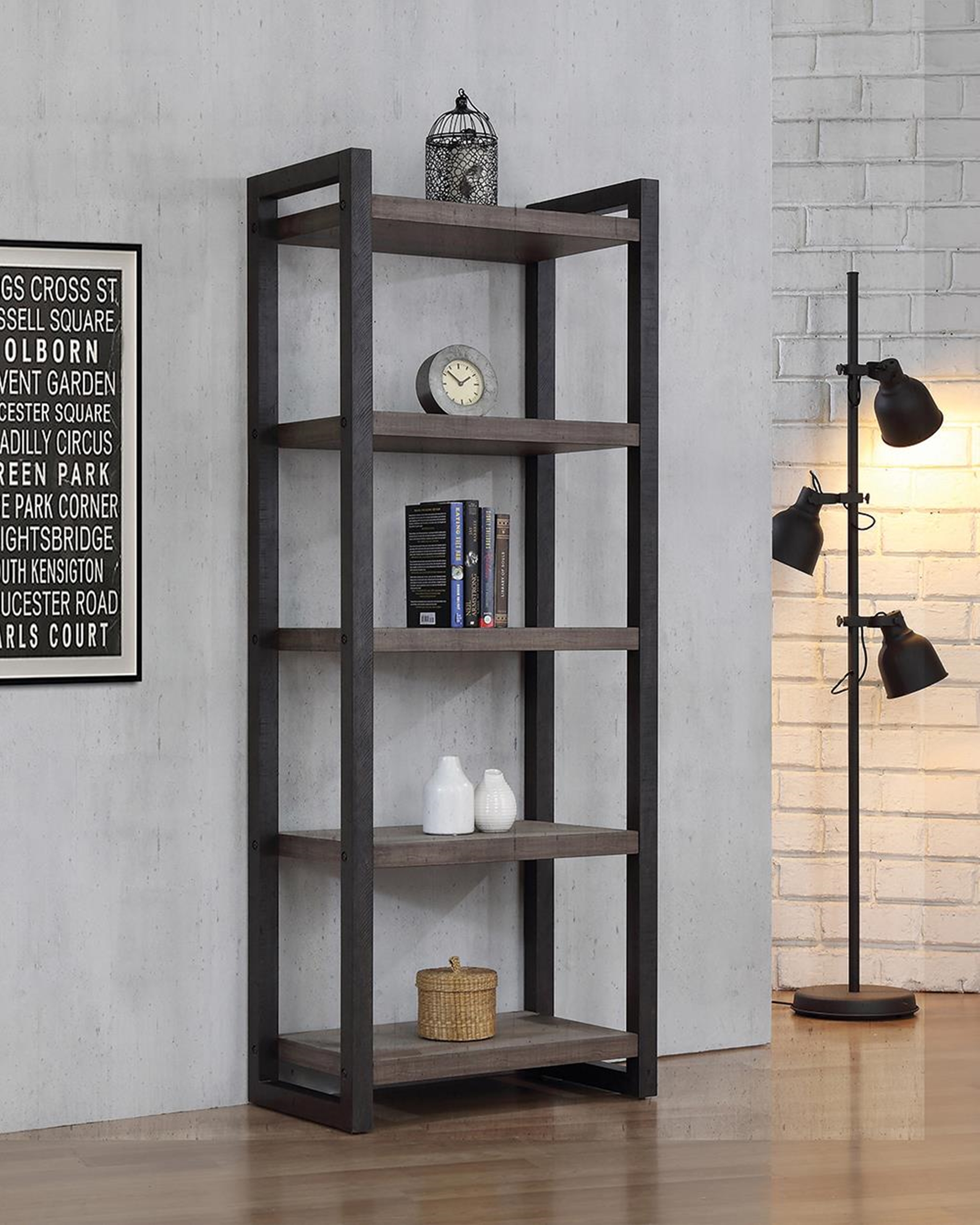 Luke Weathered Oak 70in. Bookcase - Click Image to Close