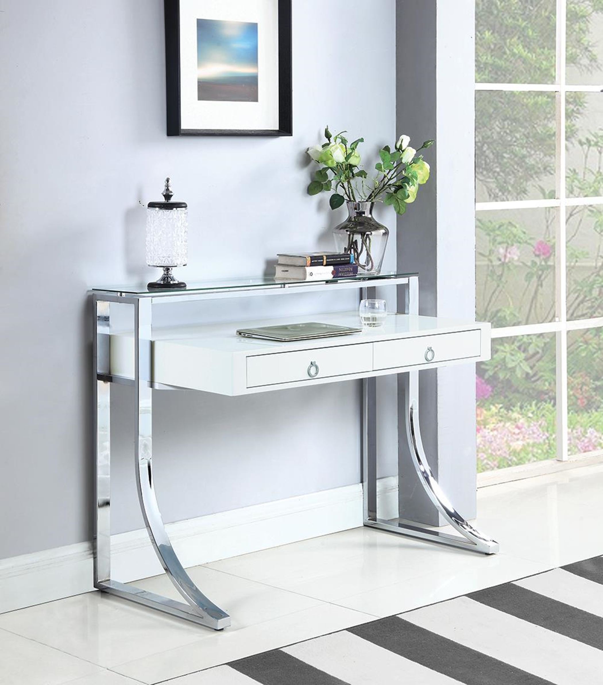 Contemporary Glossy White Writing Desk - Click Image to Close