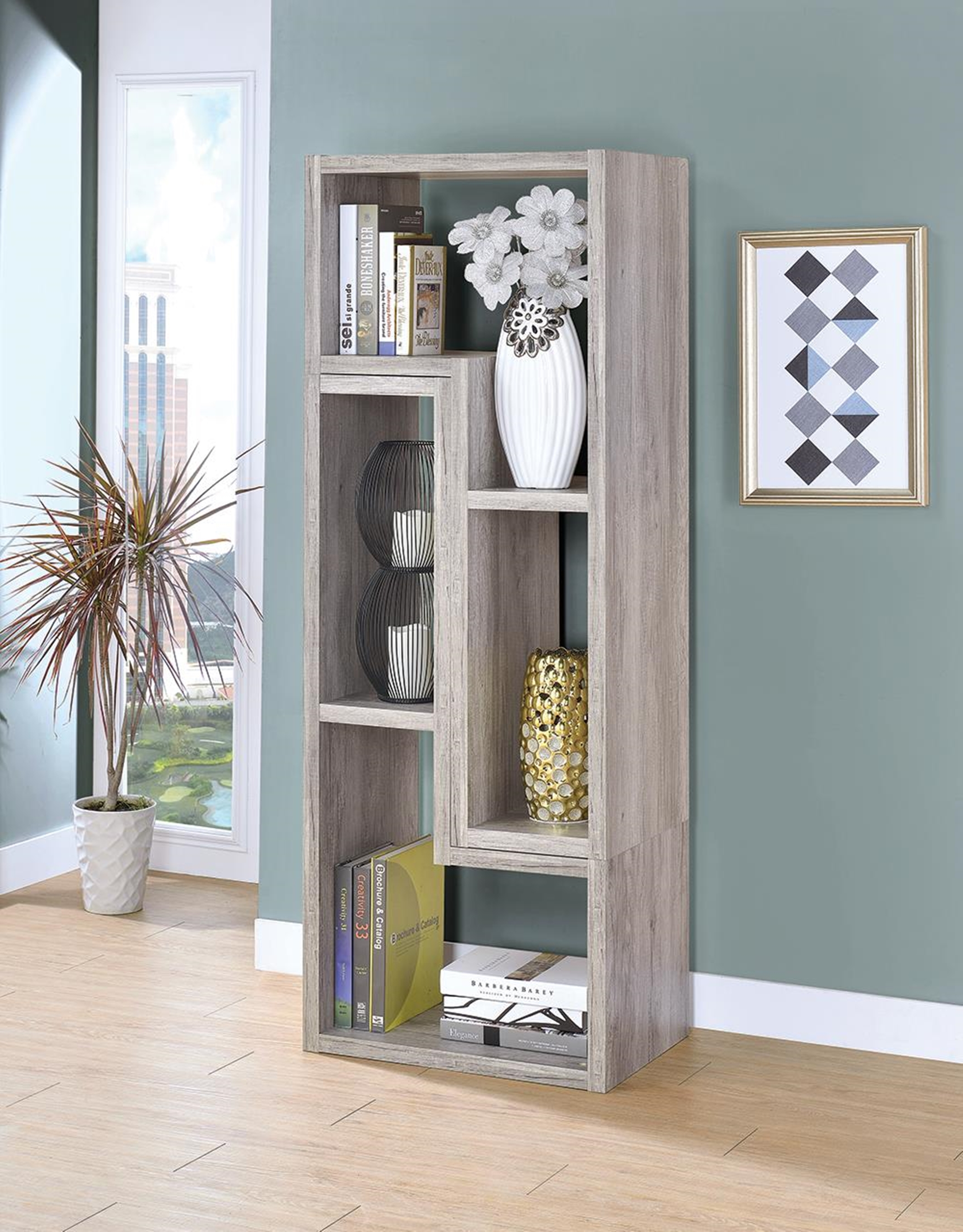 Grey Driftwood Convertible TV Stand and Bookcase - Click Image to Close