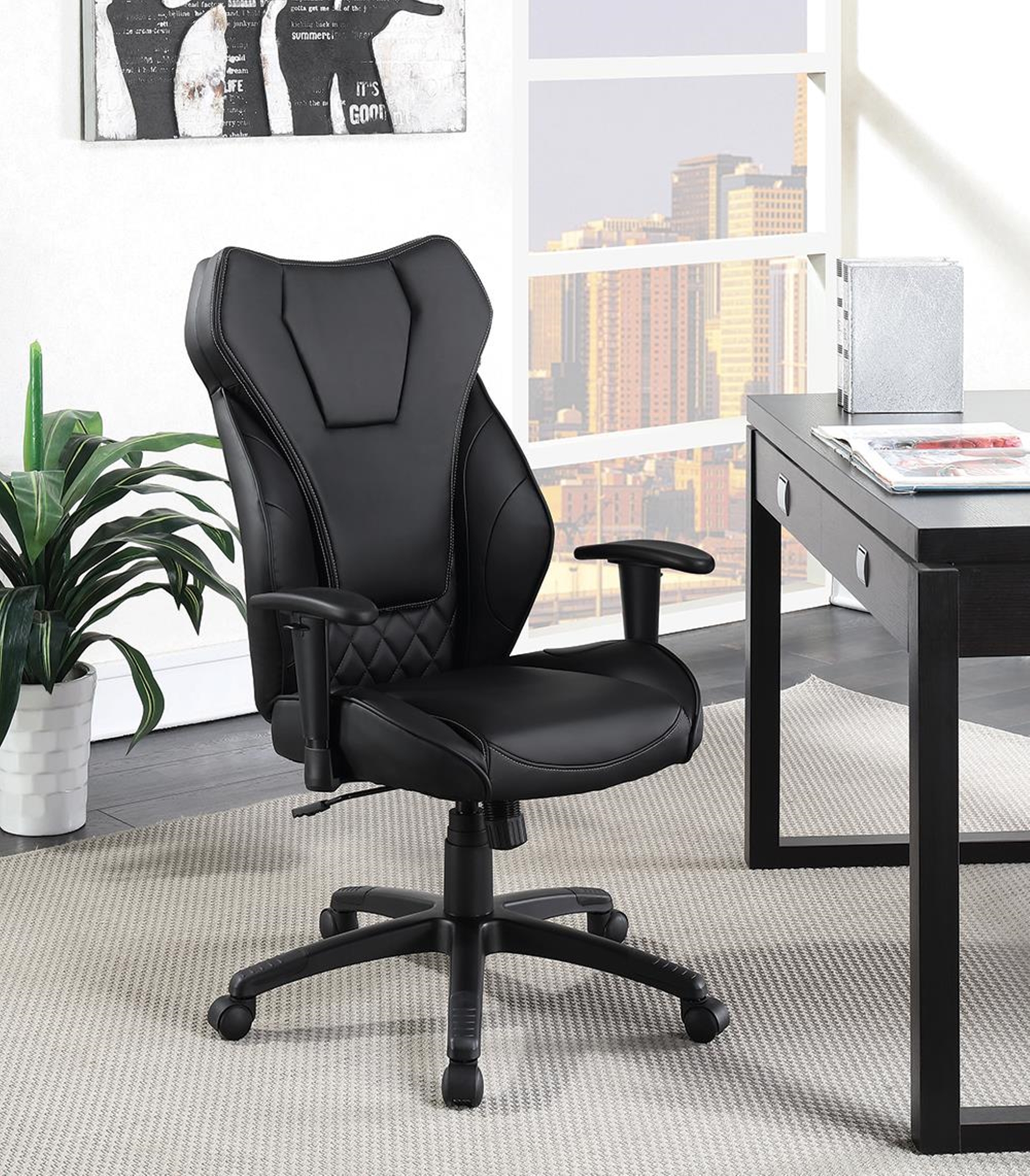 Contemporary Black High-Back Office Chair - Click Image to Close