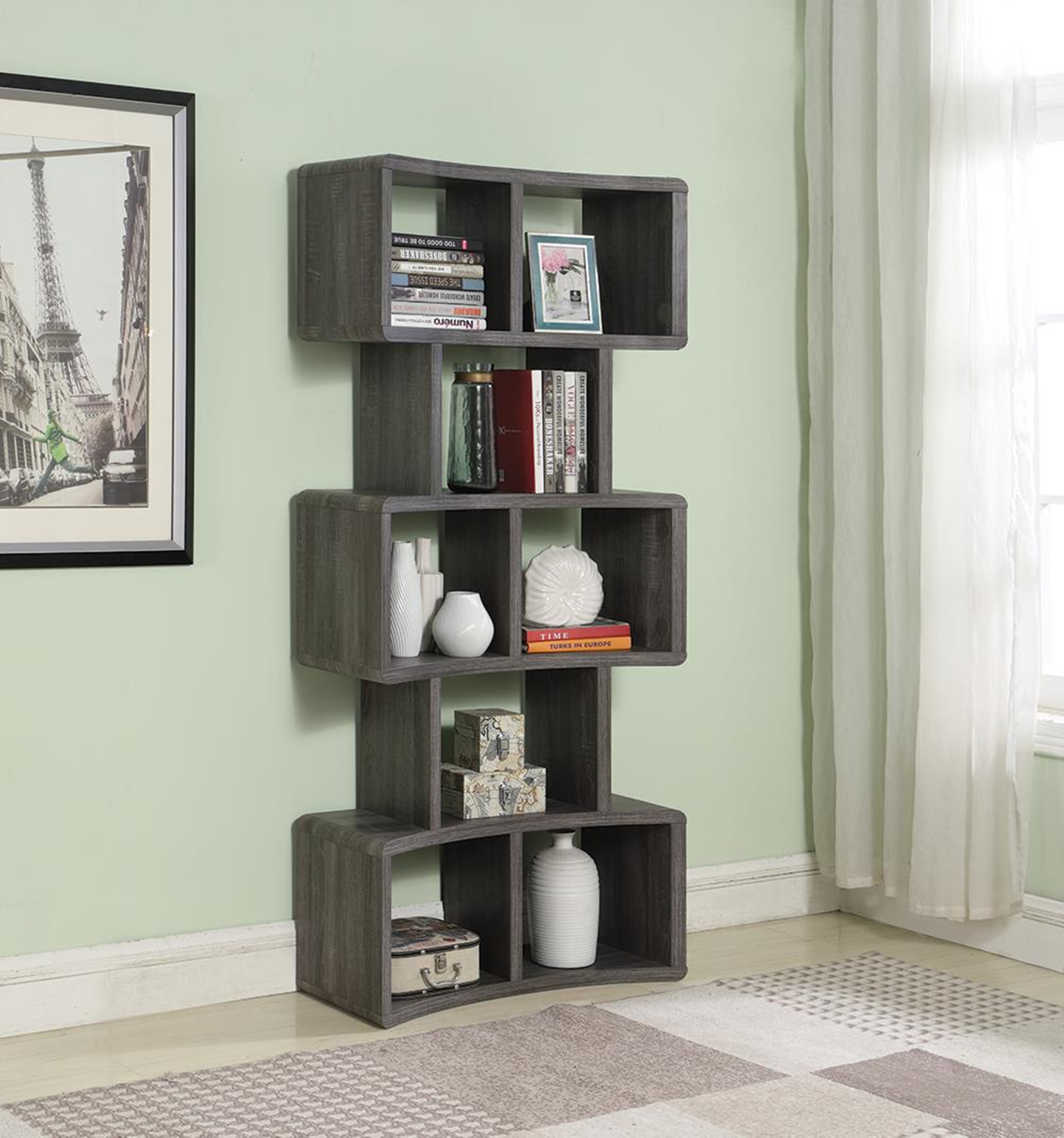 Weathered Grey 70in. Bookcase - Click Image to Close
