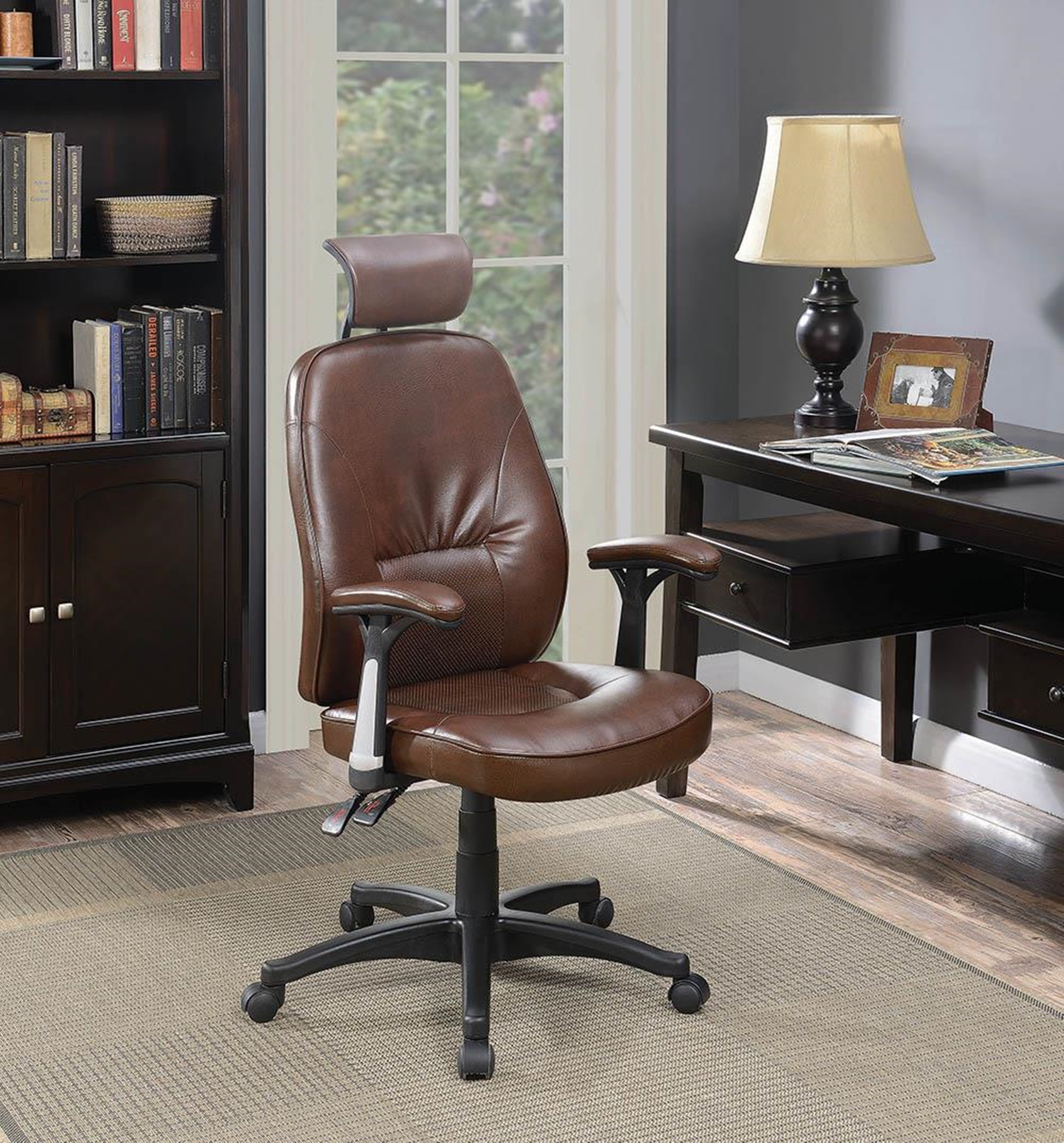 Contemporary Brown Faux Leather Office Chair - Click Image to Close