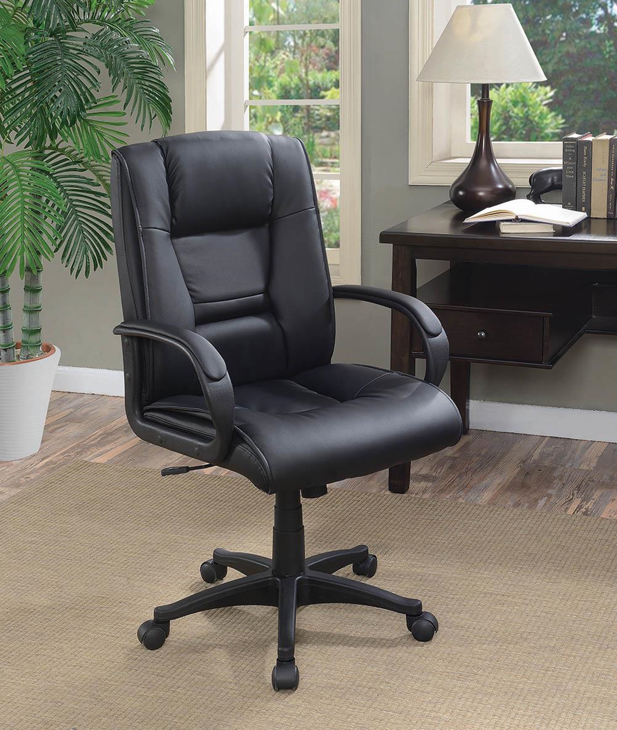 Contemporary Black Faux Leather Office Chair - Click Image to Close