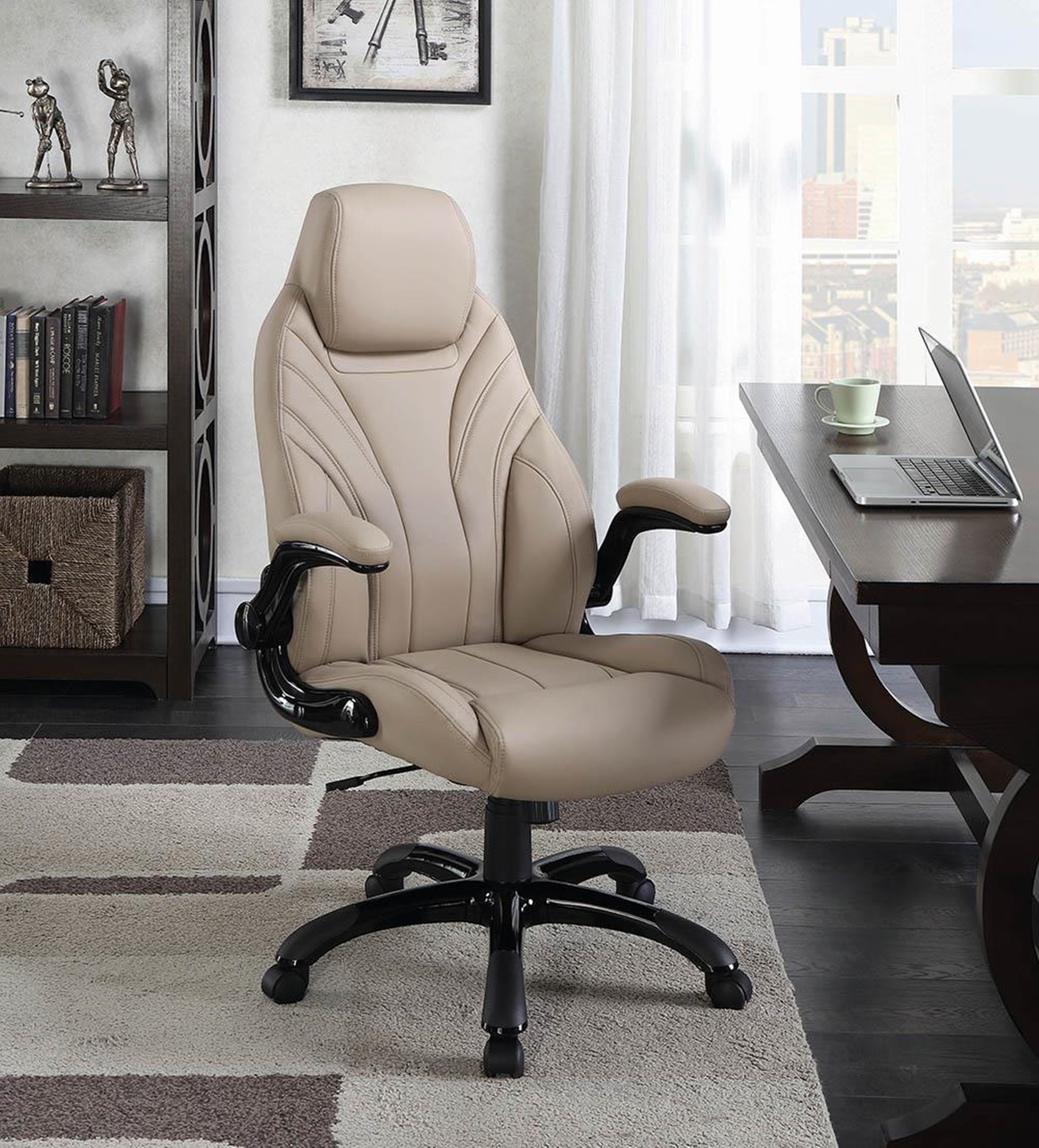 Contemporary Khaki High-Back Office Chair - Click Image to Close