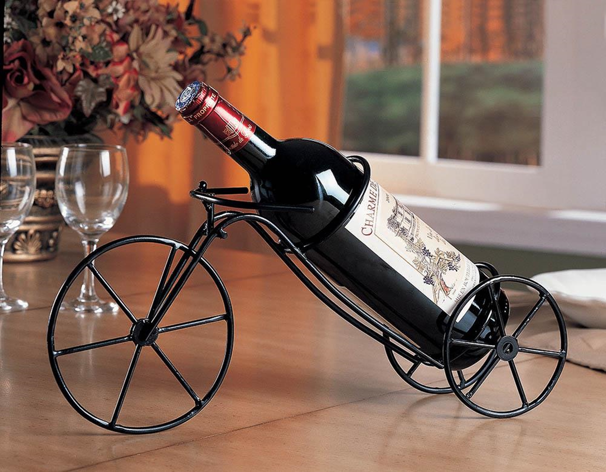 Transitional Black Bicycle Wine Rack - Click Image to Close