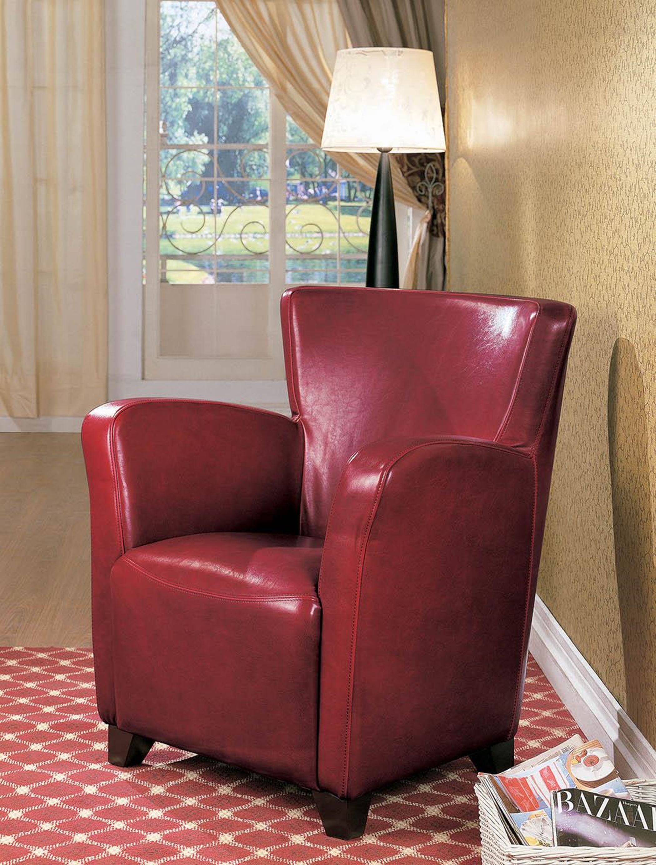 Transitional Red Faux Leather Accent Chair - Click Image to Close