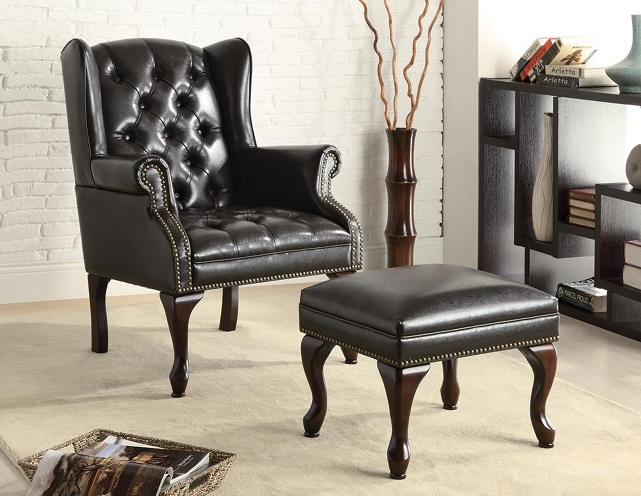 Traditional Espresso Accent Chair and Ottoman - Click Image to Close