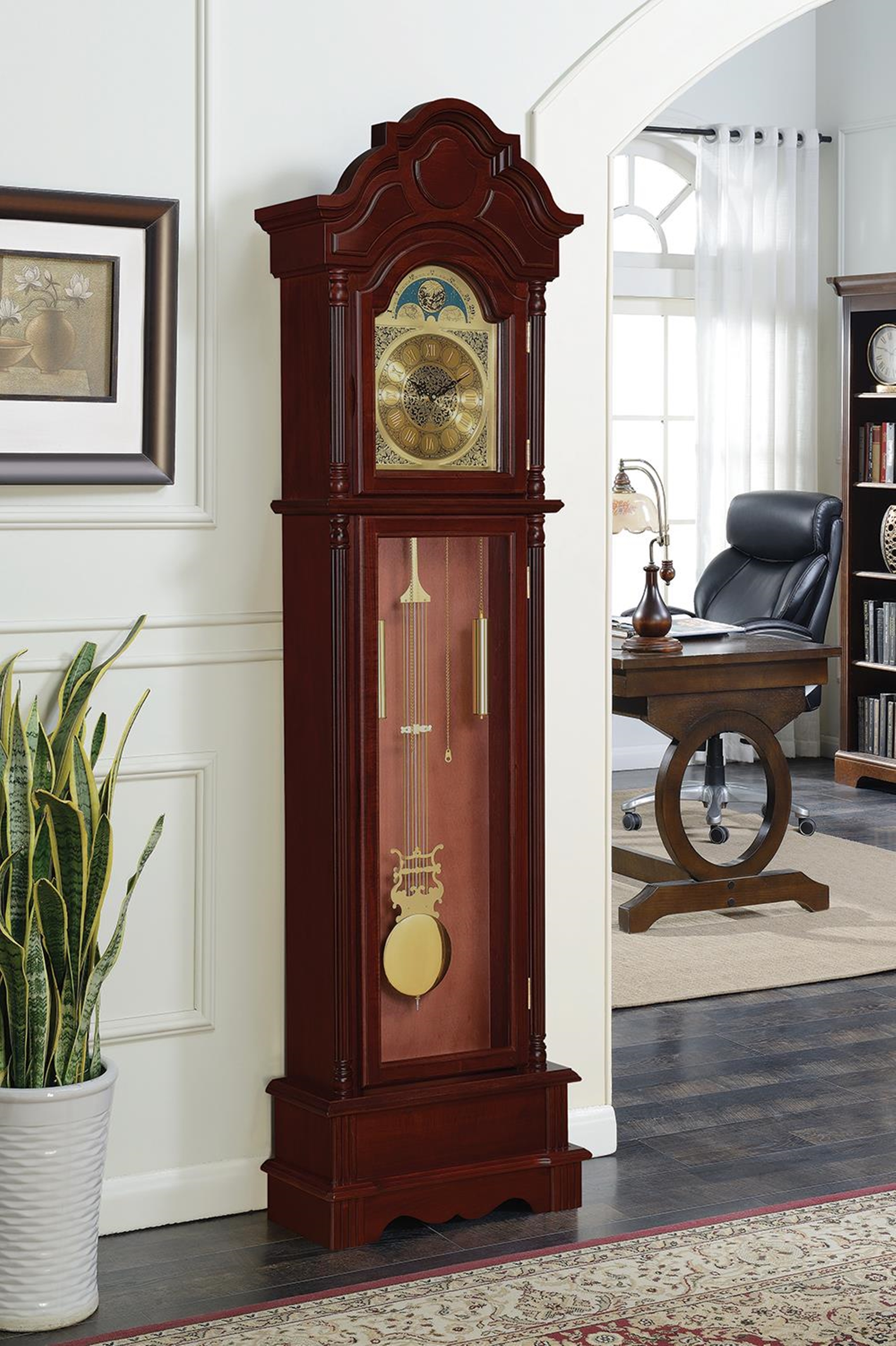 Traditional Brown Red Grandfather Clock - Click Image to Close