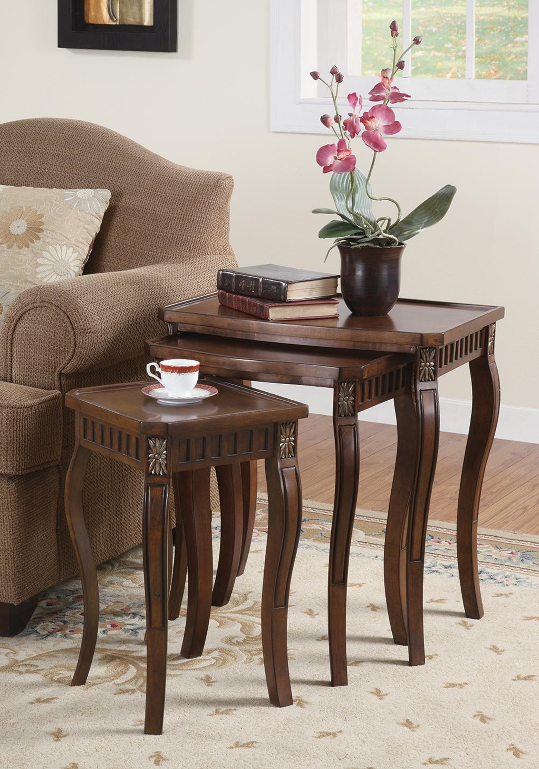 Traditional Warm Brown Nesting Table - Click Image to Close
