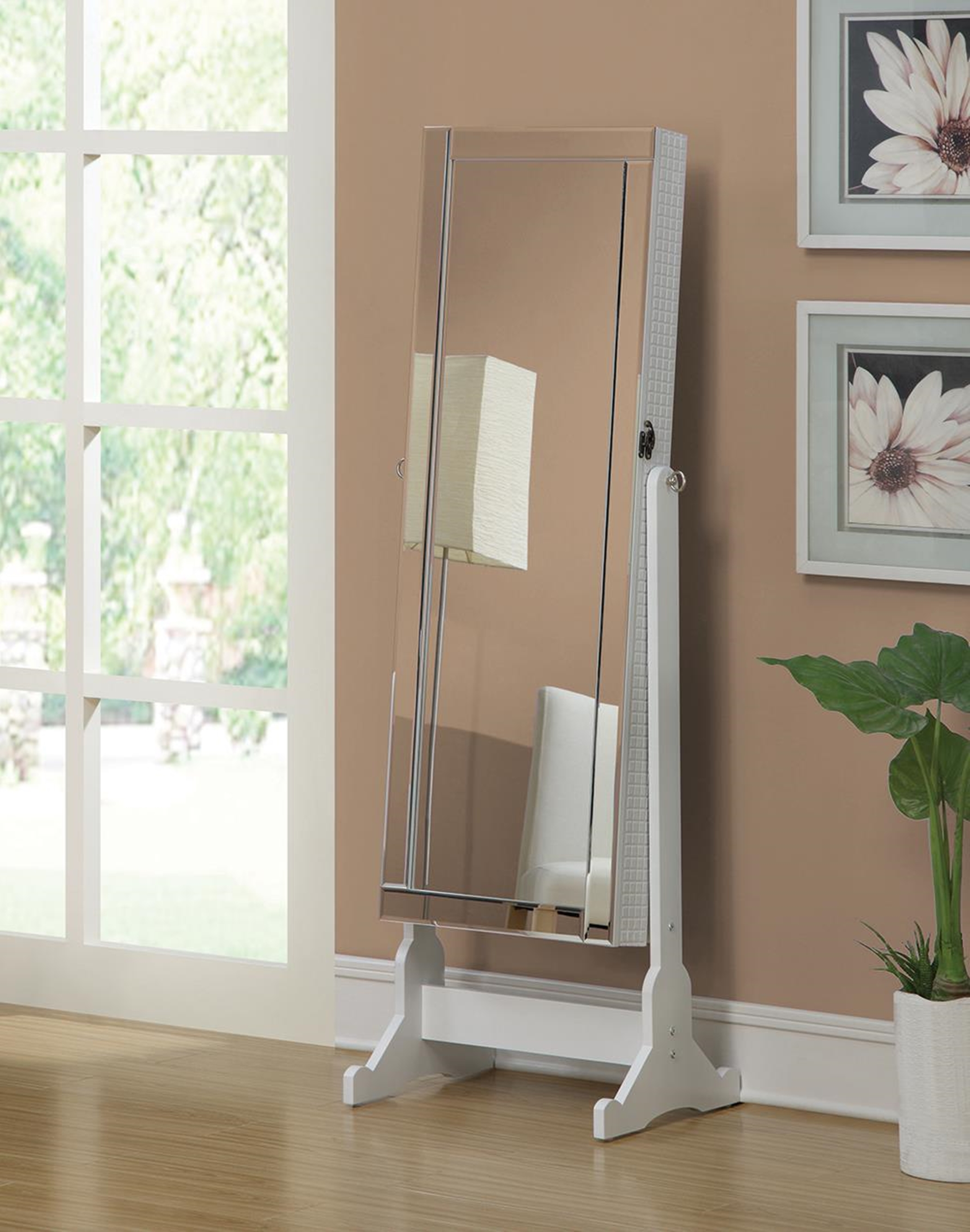 White Cheval Mirror and Jewelry Armoire - Click Image to Close