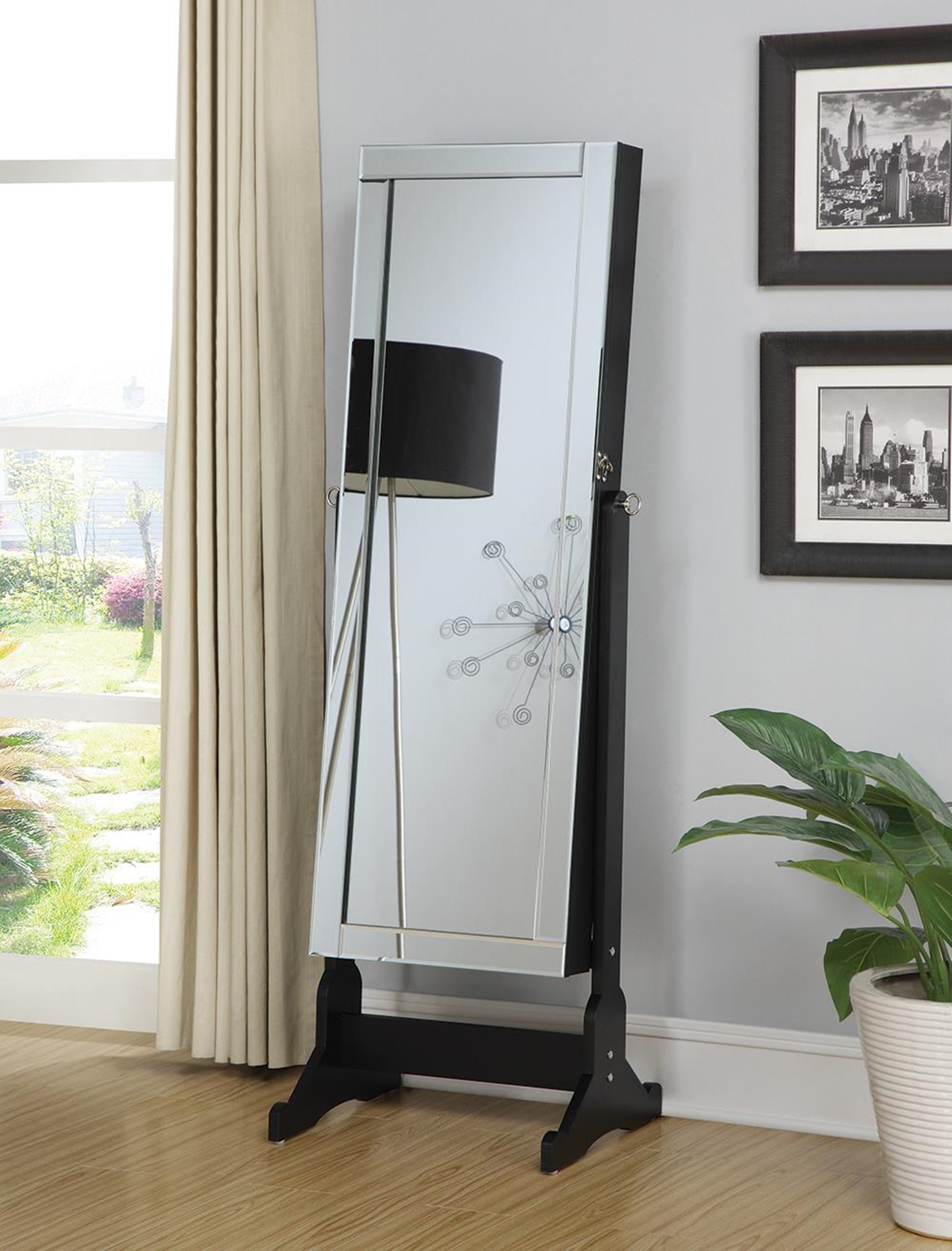 Black Cheval Mirror and Jewelry Armoire - Click Image to Close