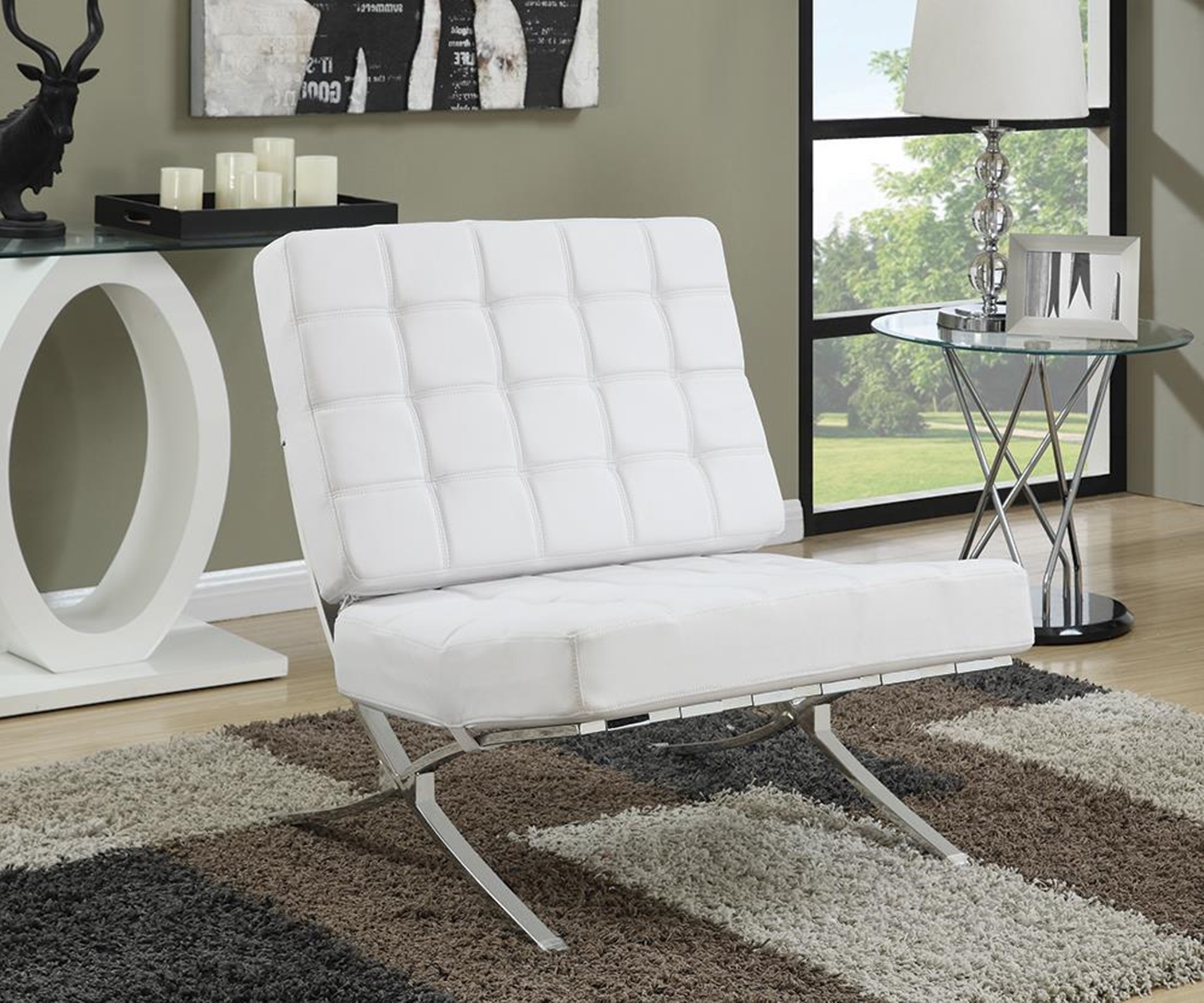 White and Chrome Accent Chair - Click Image to Close