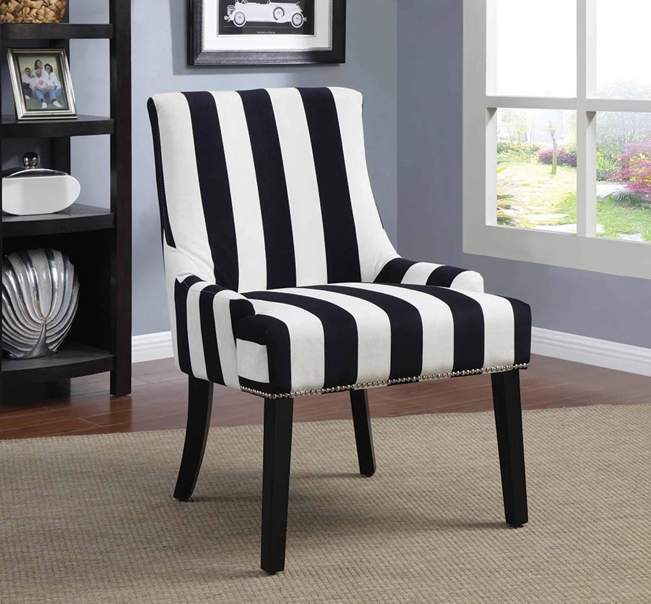 Transitional Navy and White Accent Chair - Click Image to Close