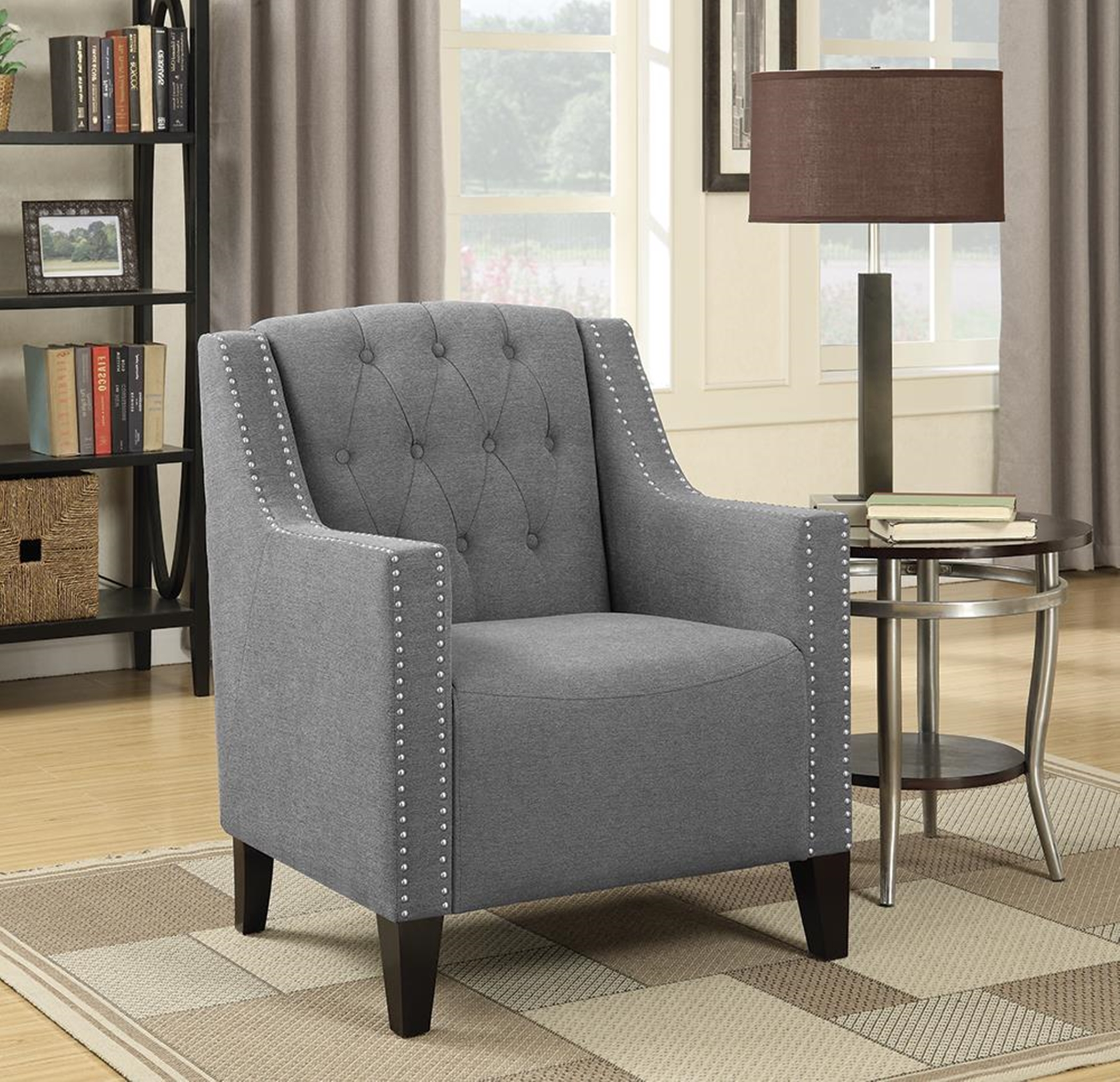 Transitional Grey Upholstered Accent Chair - Click Image to Close