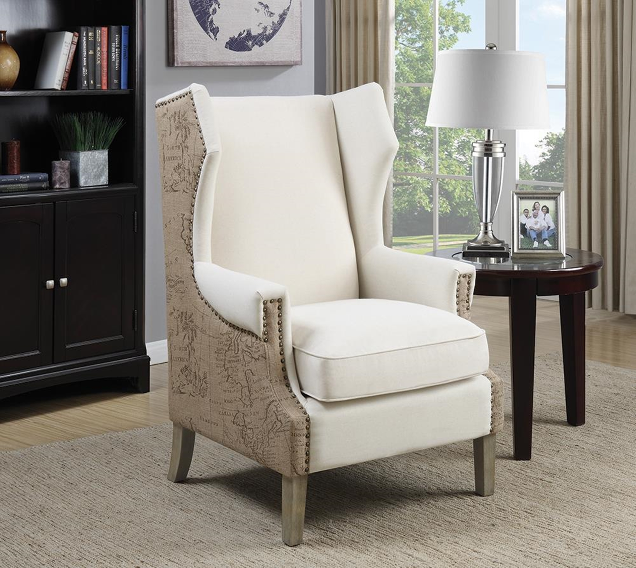 Cream Accent Chair with Vintage Print - Click Image to Close