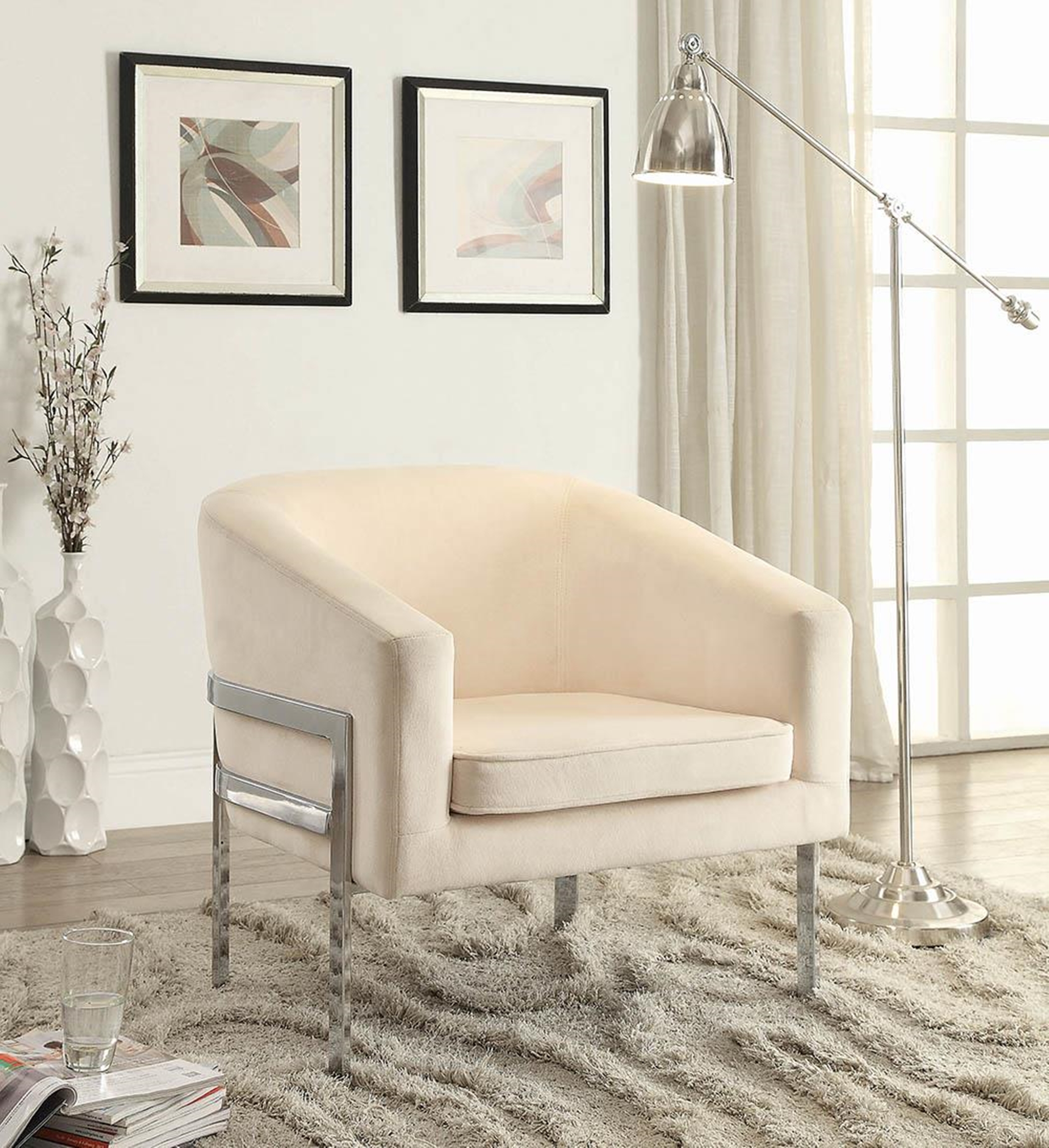Contemporary Cream Accent Chair - Click Image to Close