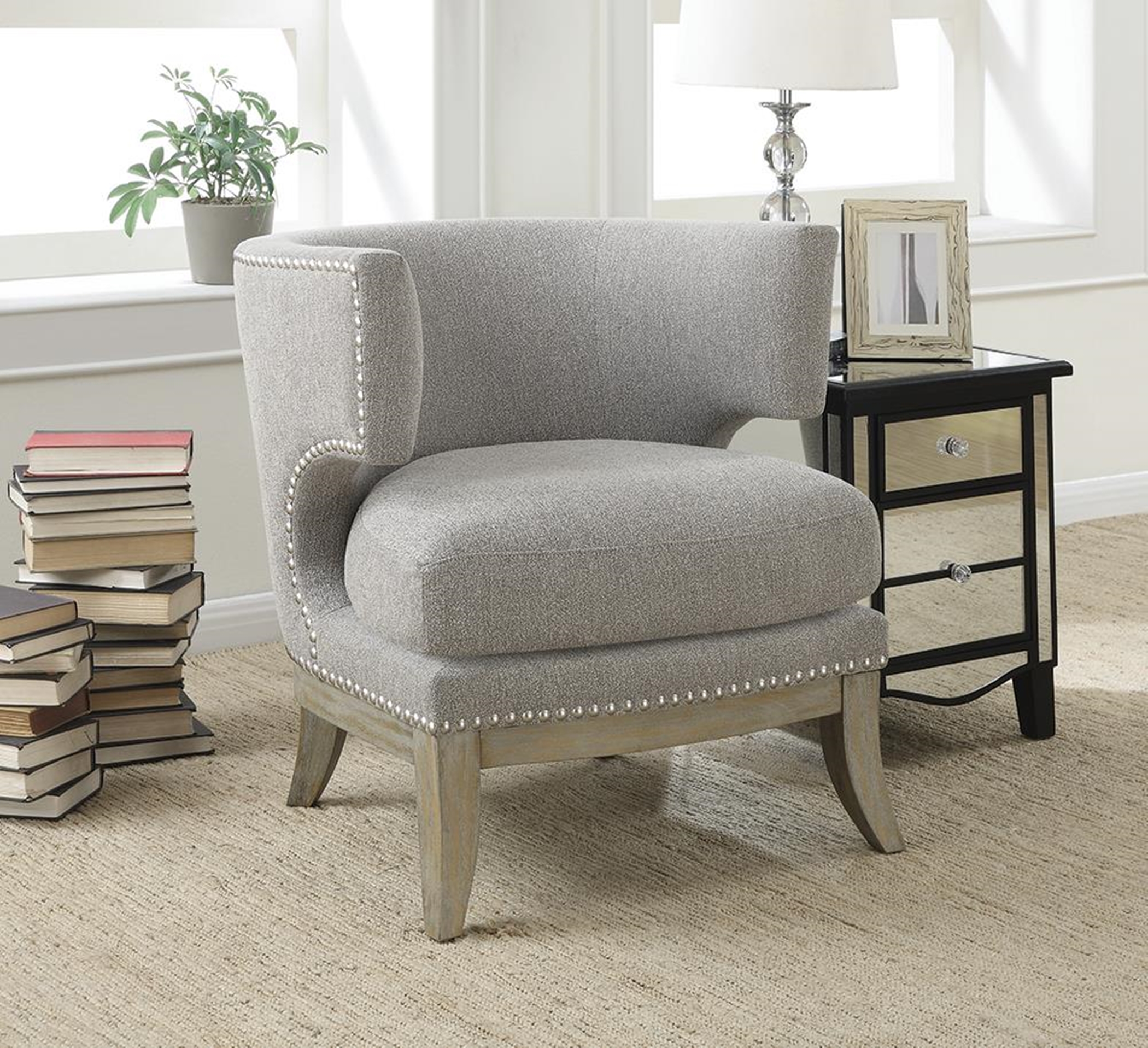 Transitional Grey Exposed Wood Accent Chair - Click Image to Close