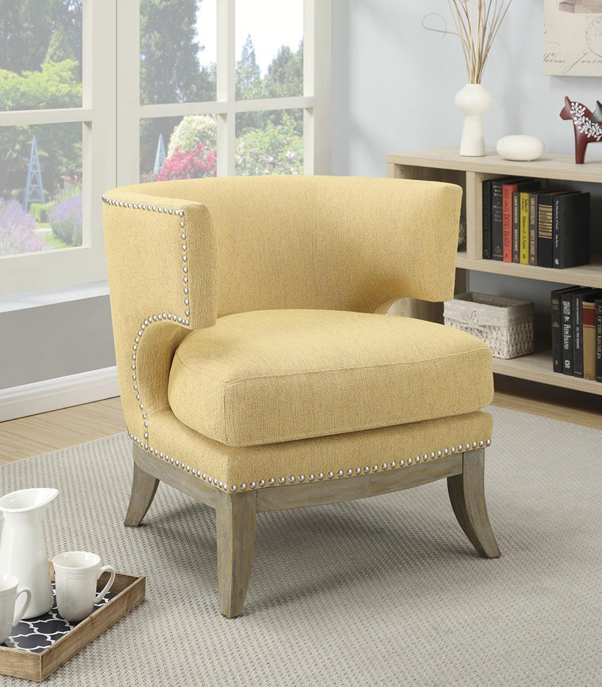 Bumblebee Yellow Exposed Wood Accent Chair - Click Image to Close