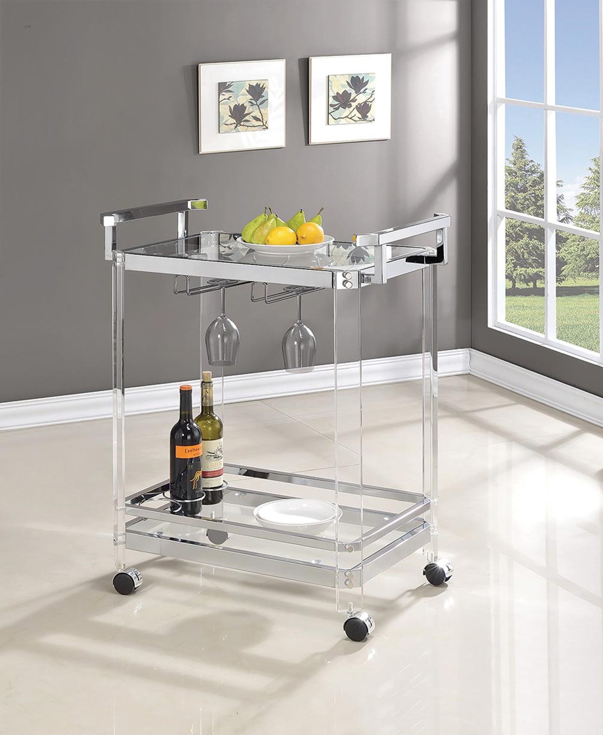 Traditional Clear Acrylic and Chrome Serving Cart - Click Image to Close