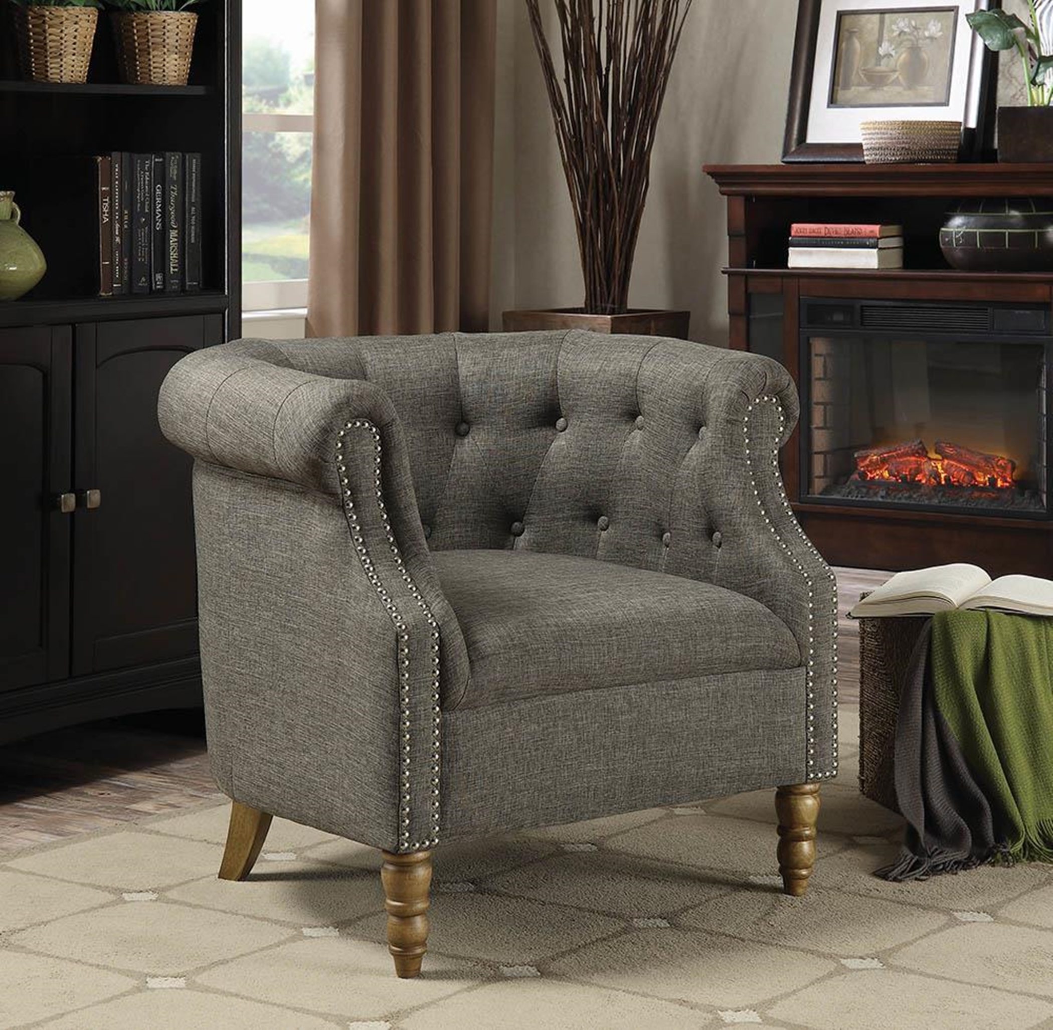 Barrel Button Tufted Accent Chair Gray - Click Image to Close