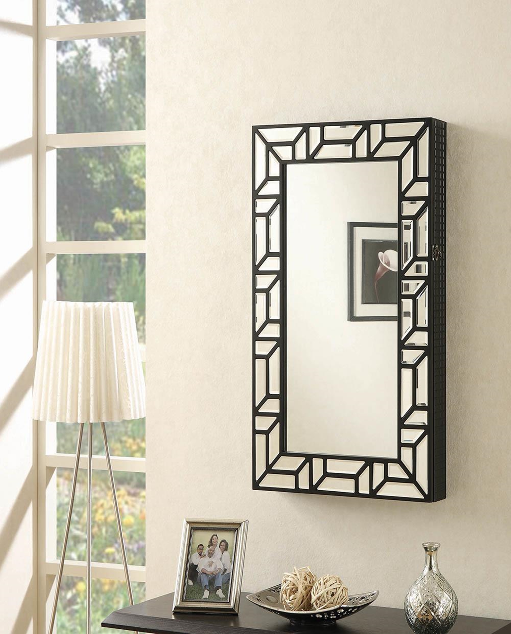 Transitional Geometric Jewelry Armoire Mirror - Click Image to Close