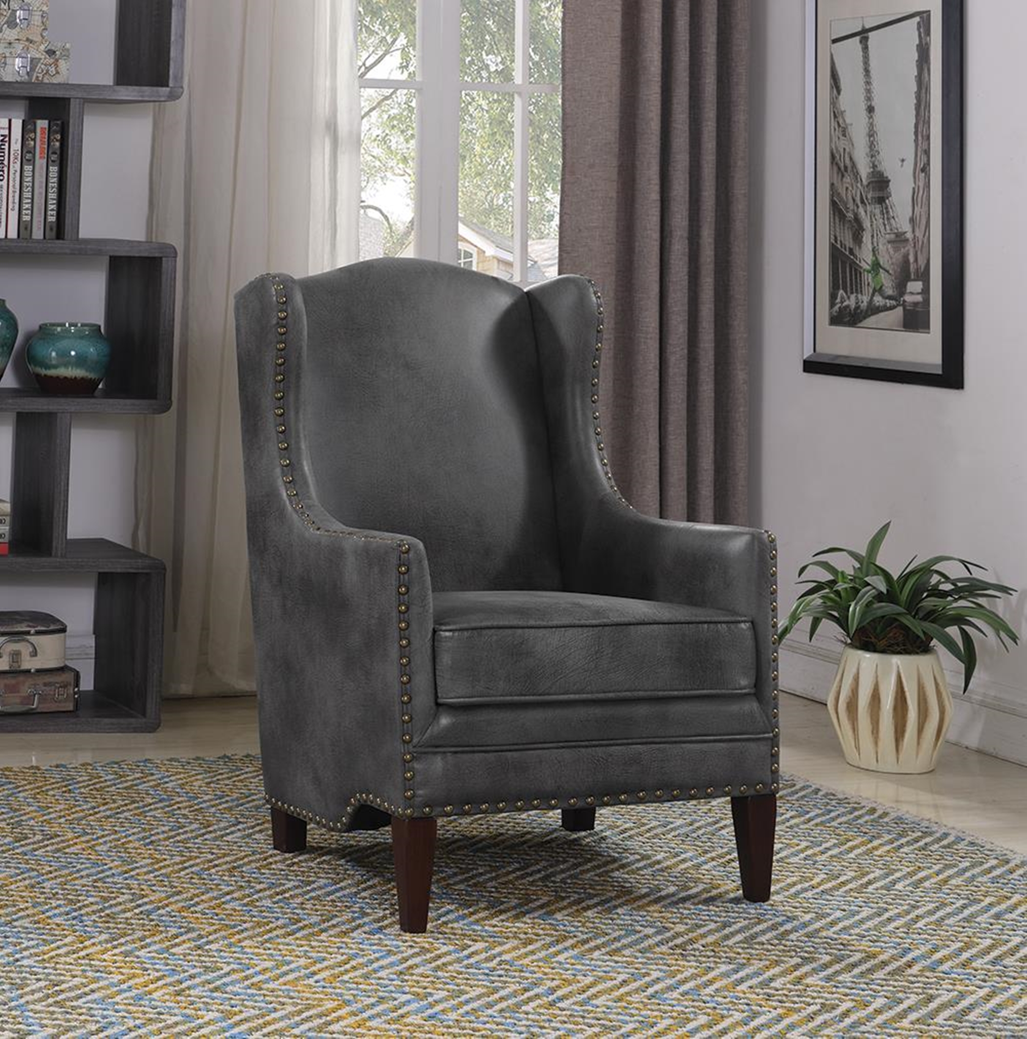 Traditional Grey and Capp. Accent Chair - Click Image to Close